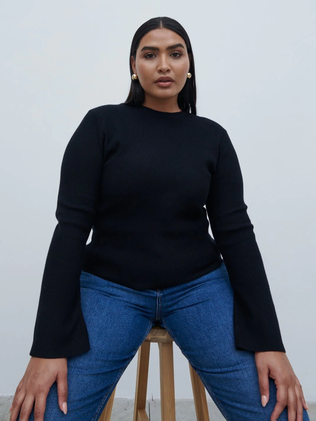 Jayla Long Sleeve Knit Top - Black - Image 6