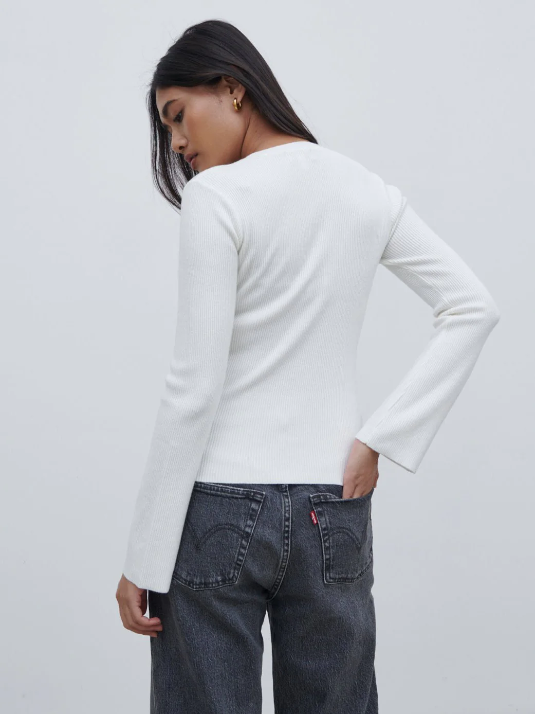 Jayla Long Sleeve Knit Top - Cream - Image 4