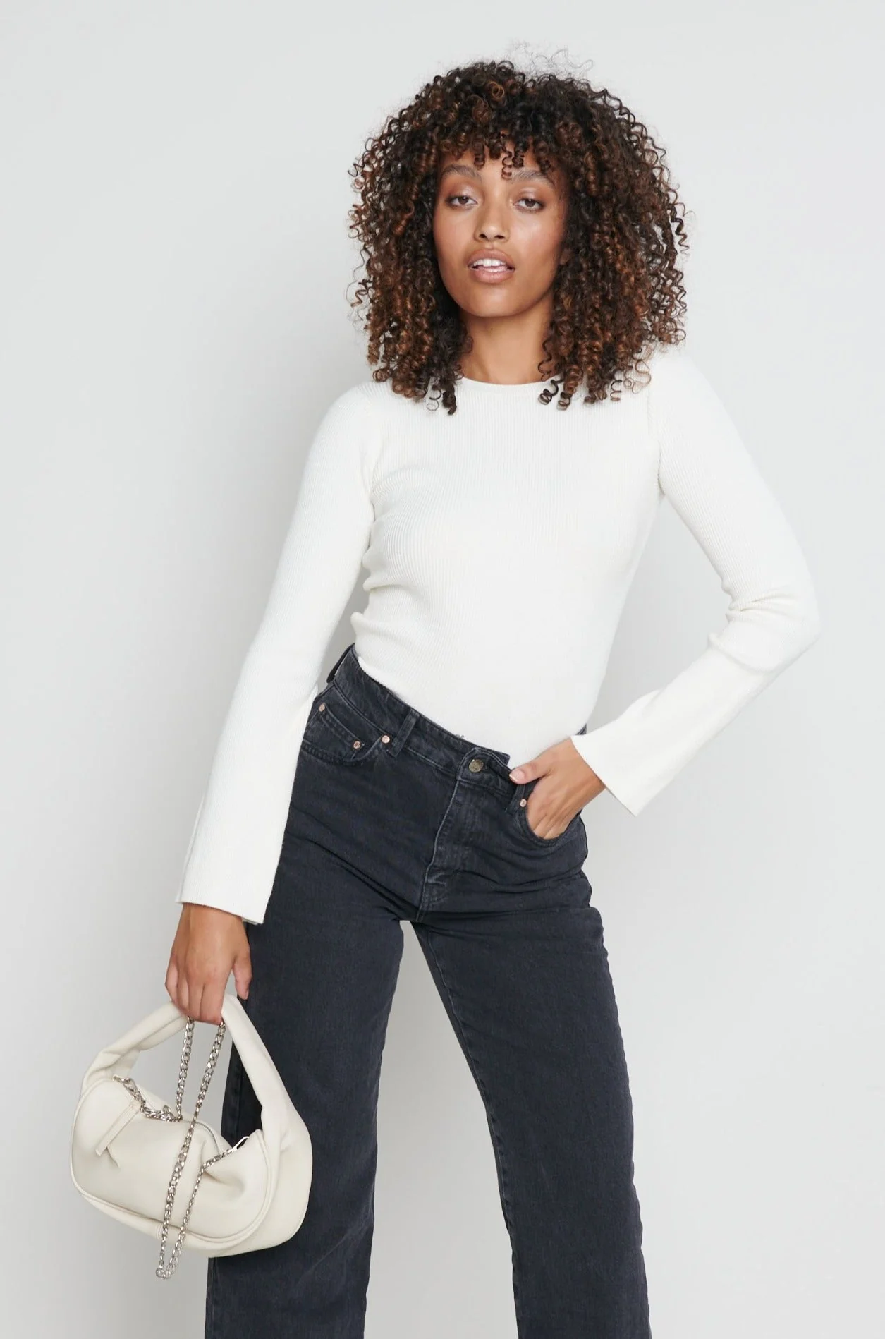 Jayla Long Sleeve Knit Top - Cream - Image 9