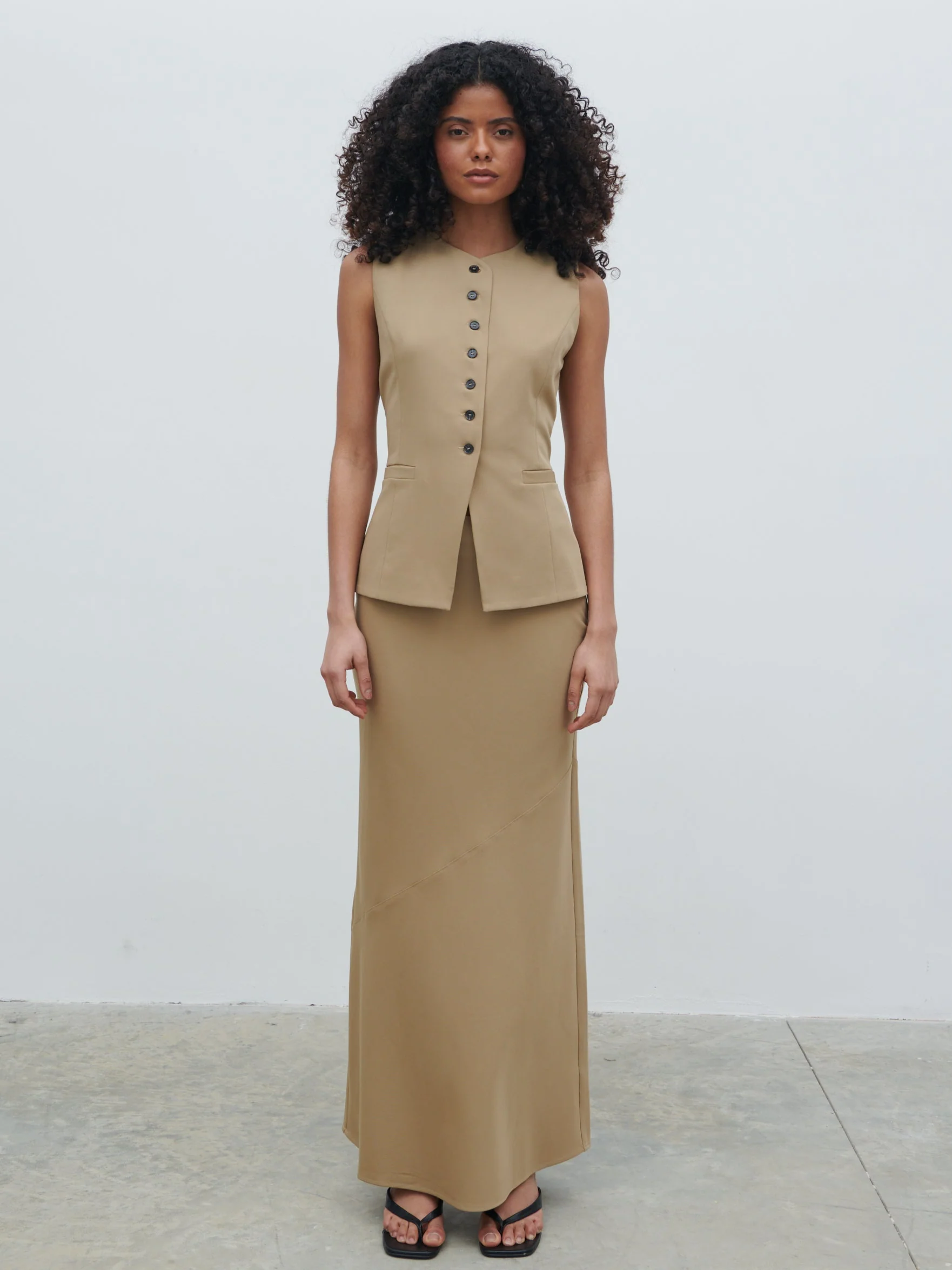 Jean Asymmetric Maxi Skirt - Camel Beige - Image 2