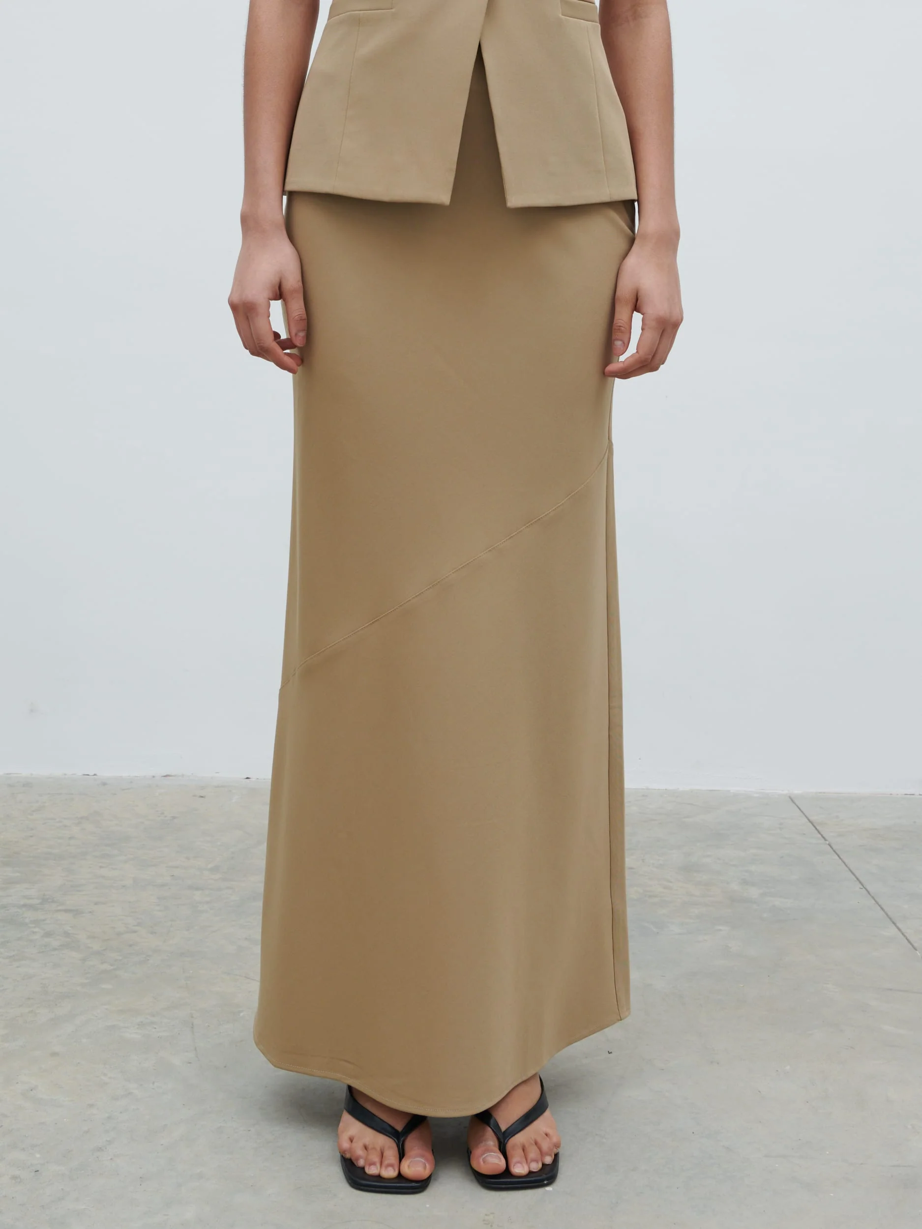 Jean Asymmetric Maxi Skirt - Camel Beige - Image 4