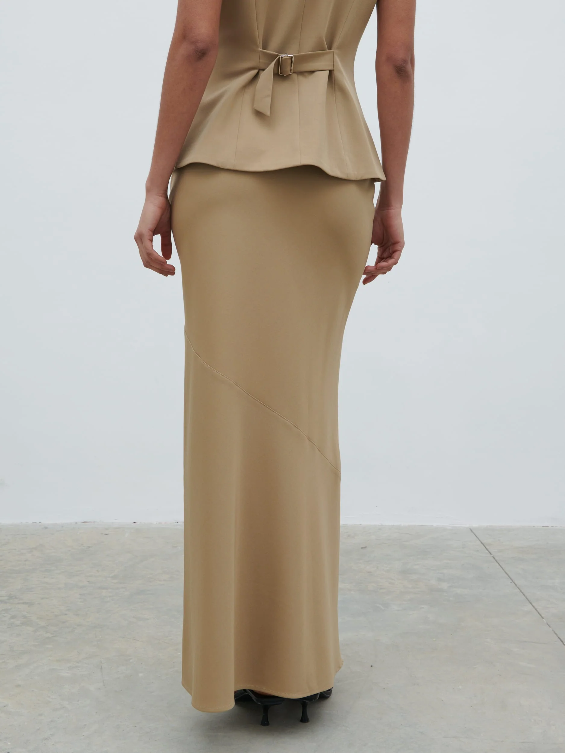 Jean Asymmetric Maxi Skirt - Camel Beige - Image 7
