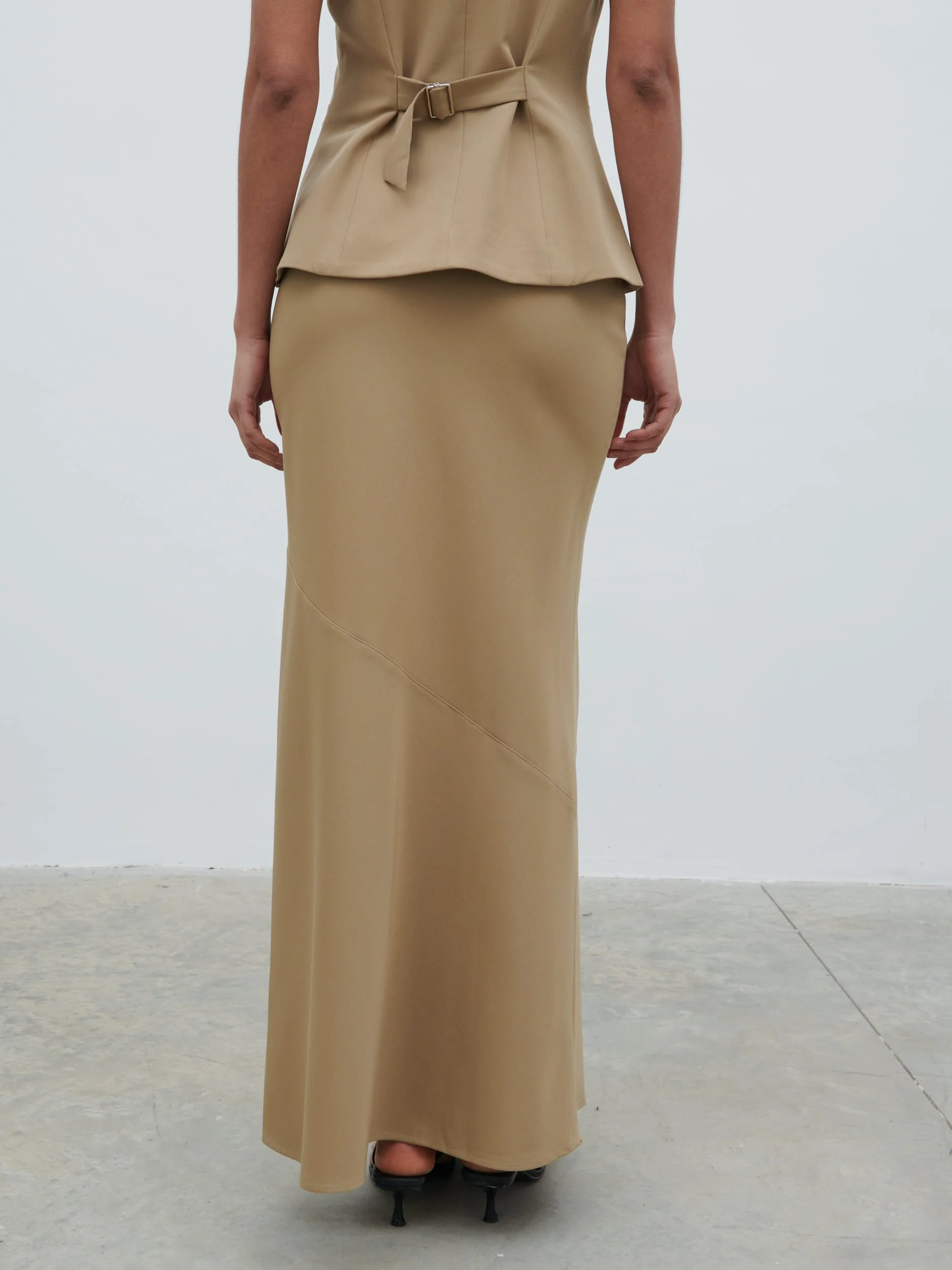 Jean Asymmetric Maxi Skirt - Camel Beige - Image 8
