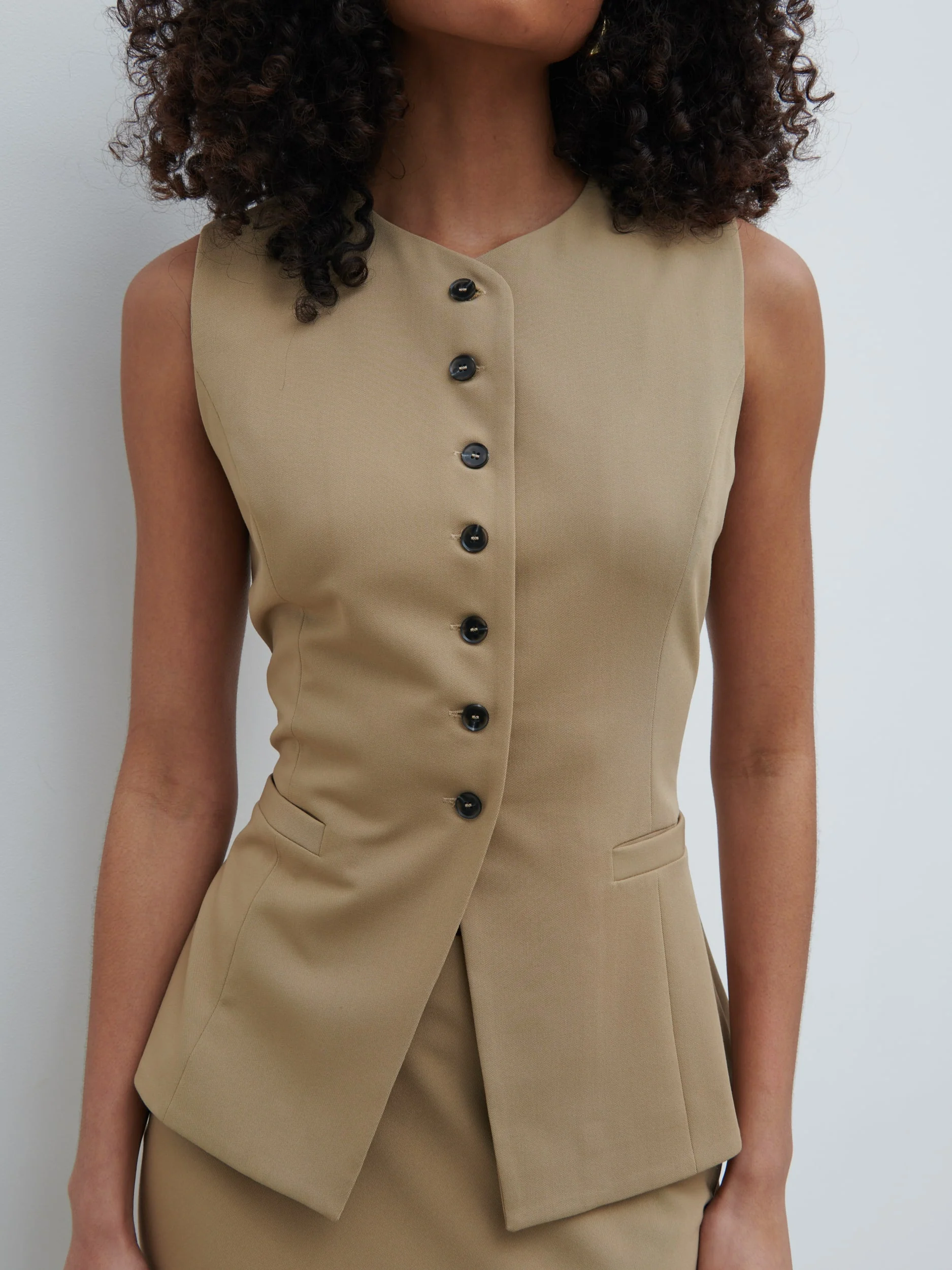 Jean Buttoned Down Waistcoat - Camel Beige - Image 2