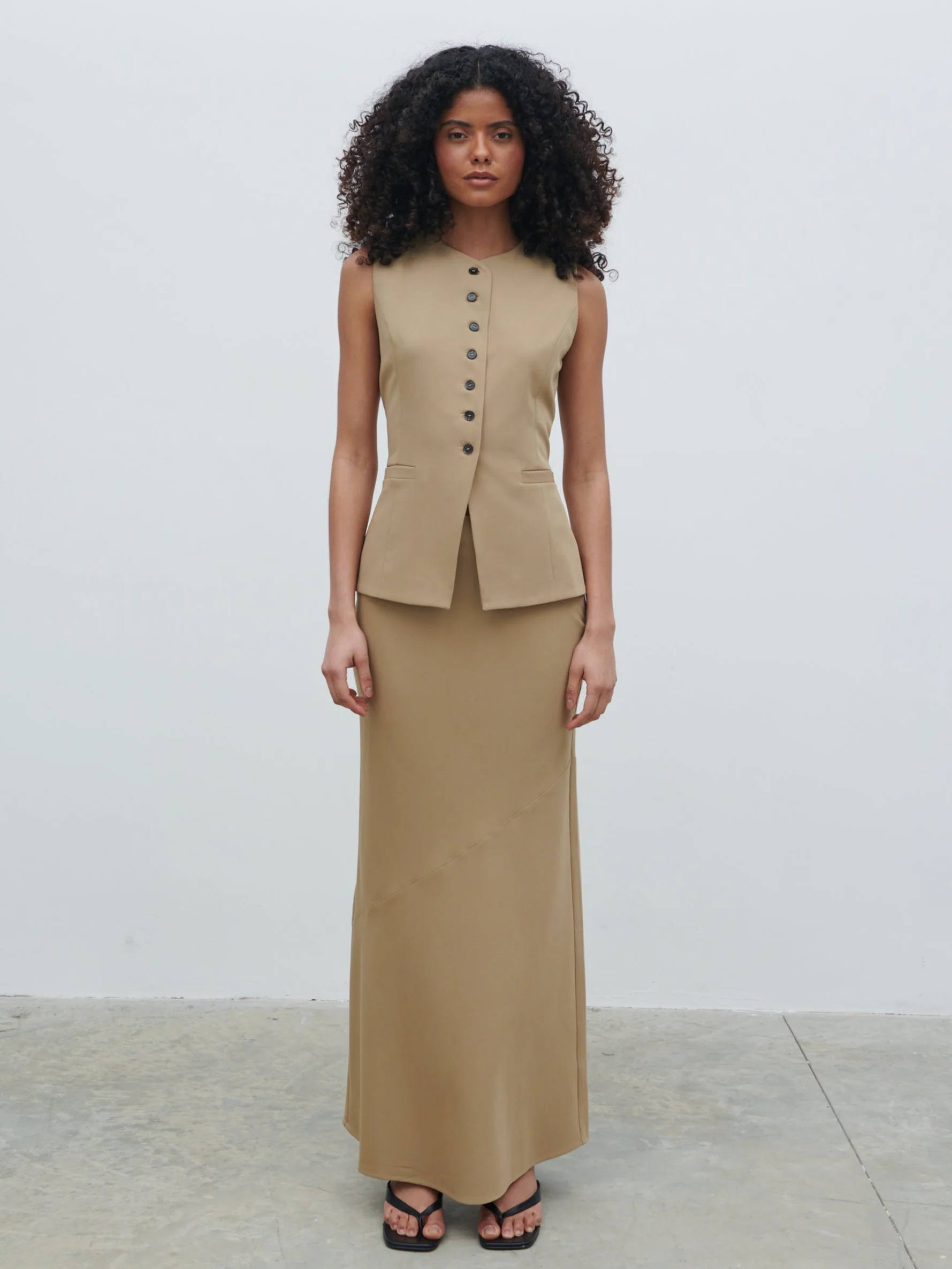 Jean Buttoned Down Waistcoat - Camel Beige - Image 3