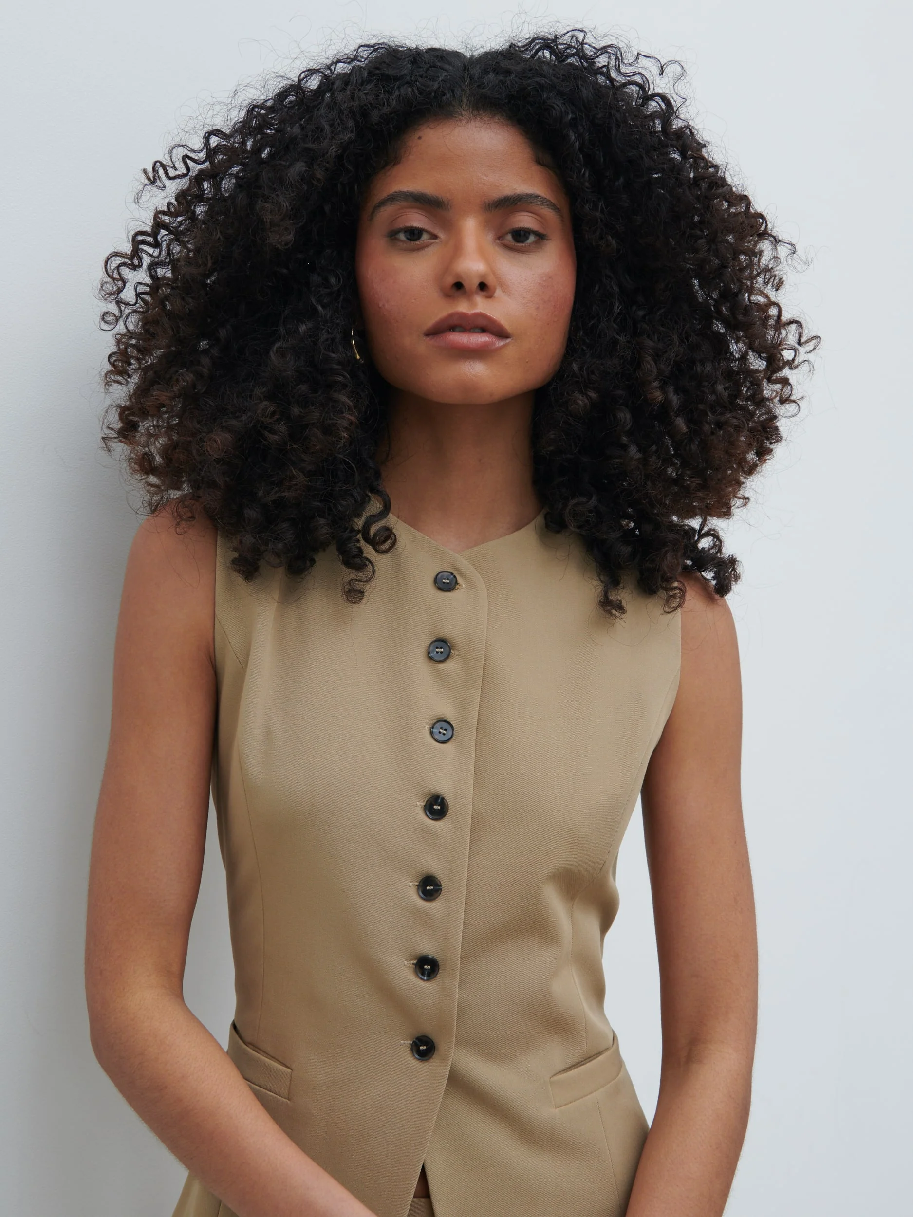 Jean Buttoned Down Waistcoat - Camel Beige - Image 5