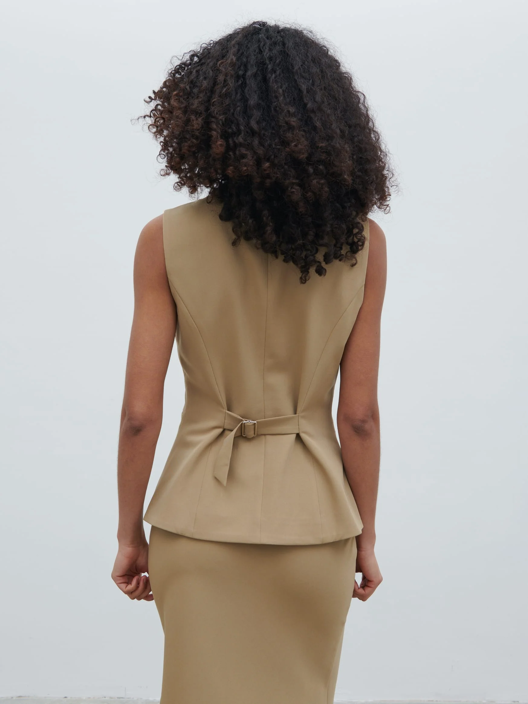 Jean Buttoned Down Waistcoat - Camel Beige - Image 8
