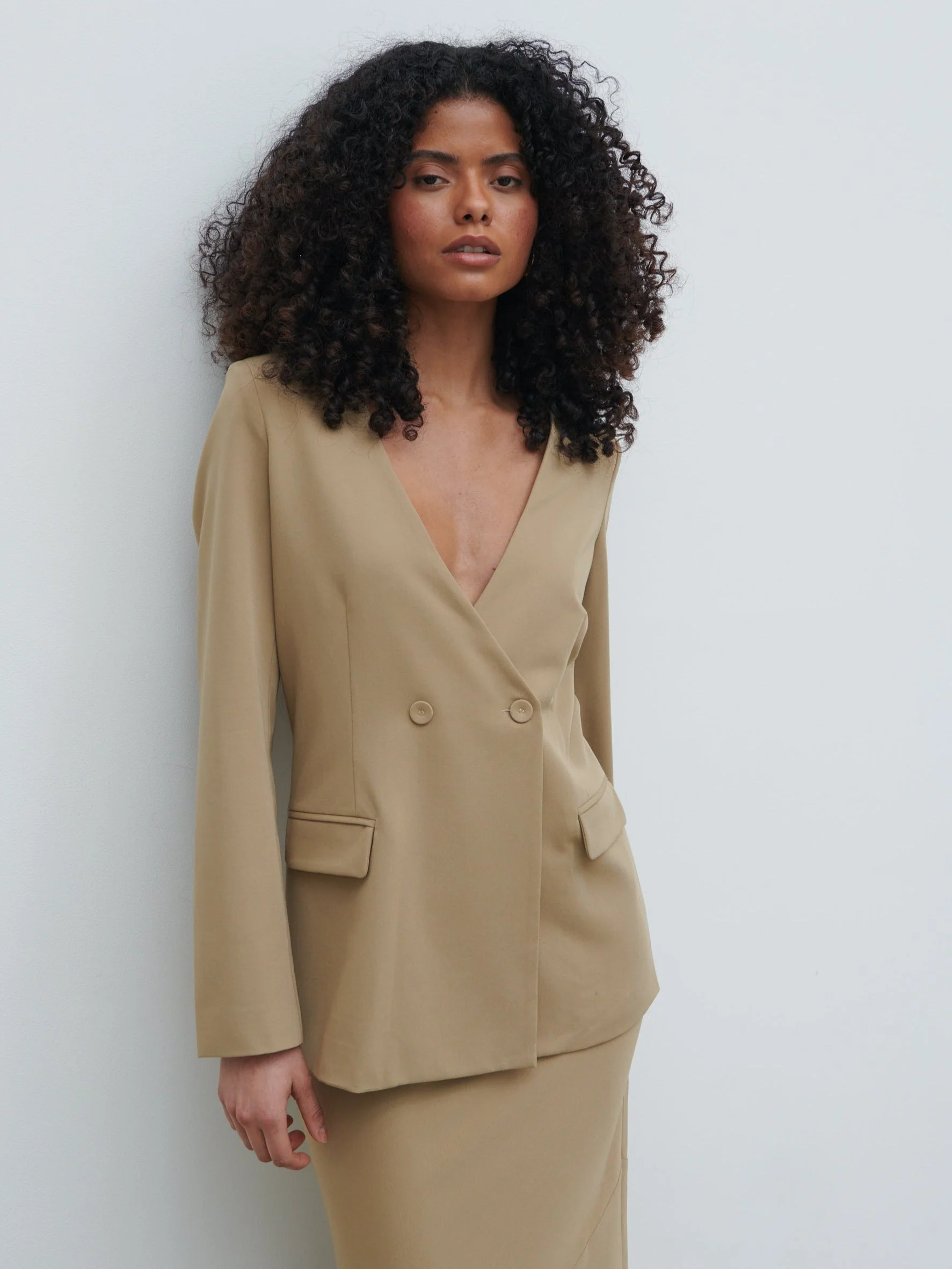 Jean Collarless Blazer - Camel Beige - Image 10