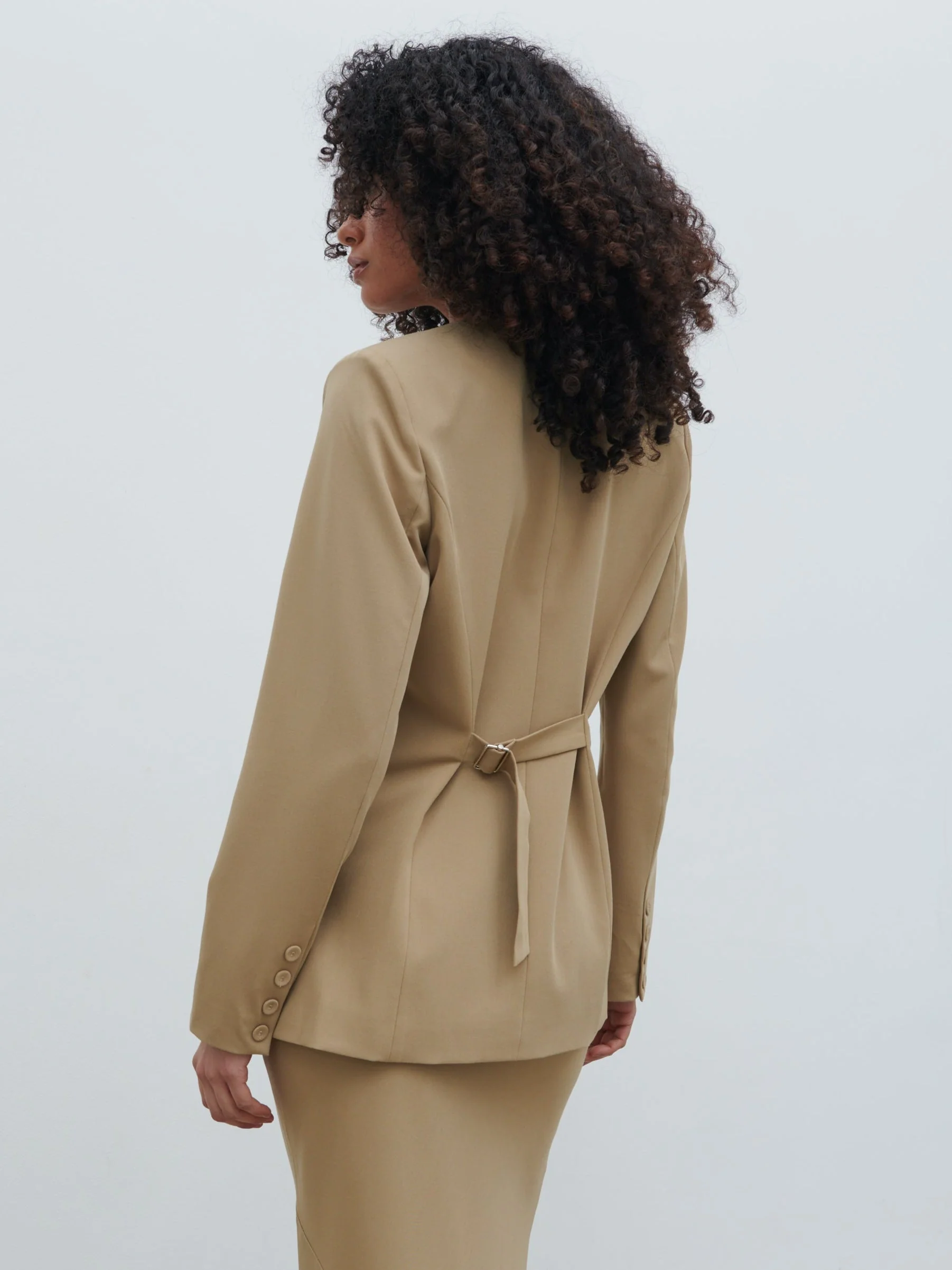 Jean Collarless Blazer - Camel Beige - Image 11
