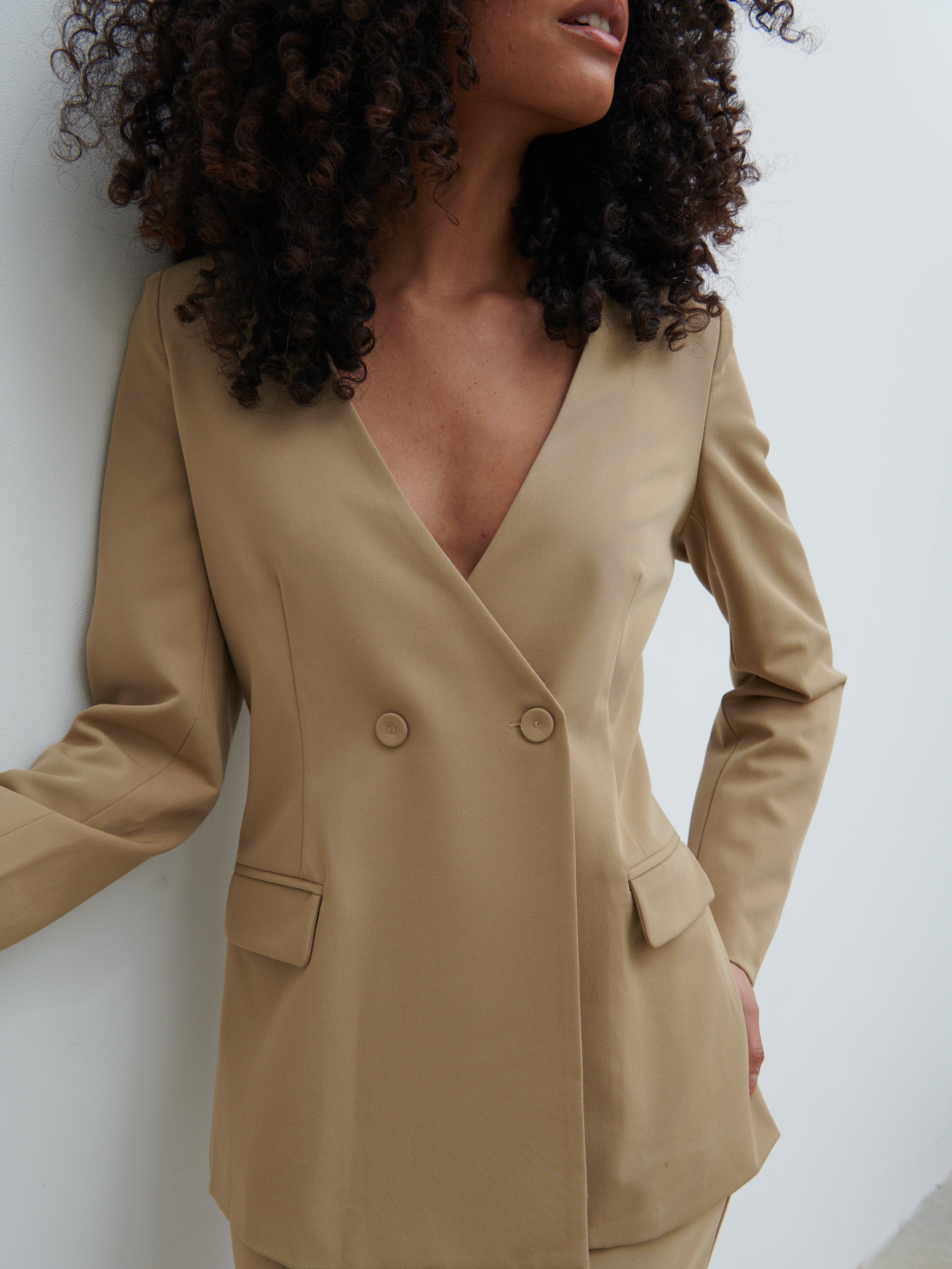 Jean Collarless Blazer - Camel Beige - Image 12
