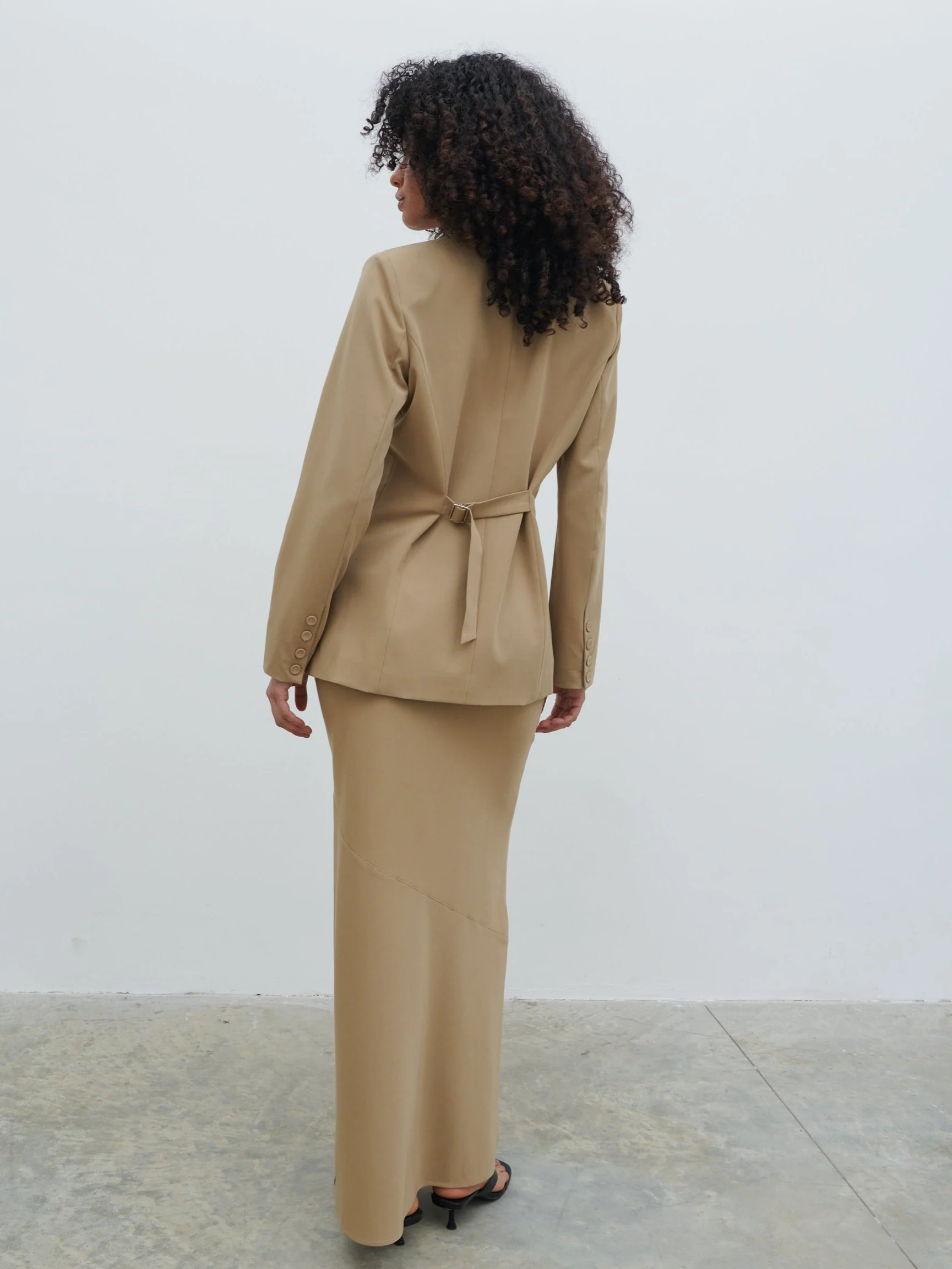 Jean Collarless Blazer - Camel Beige - Image 14
