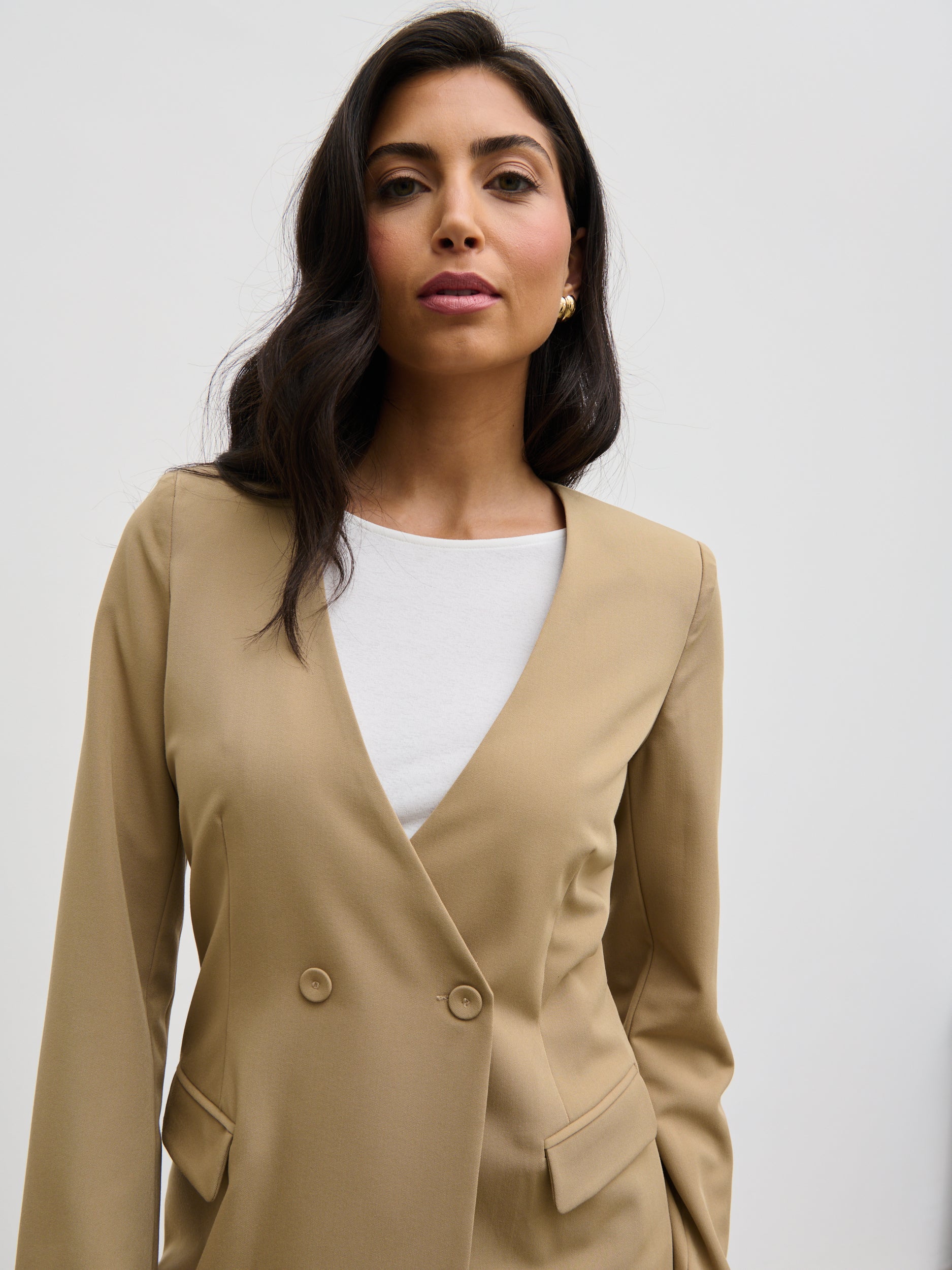 Jean Collarless Blazer - Camel Beige - Image 3