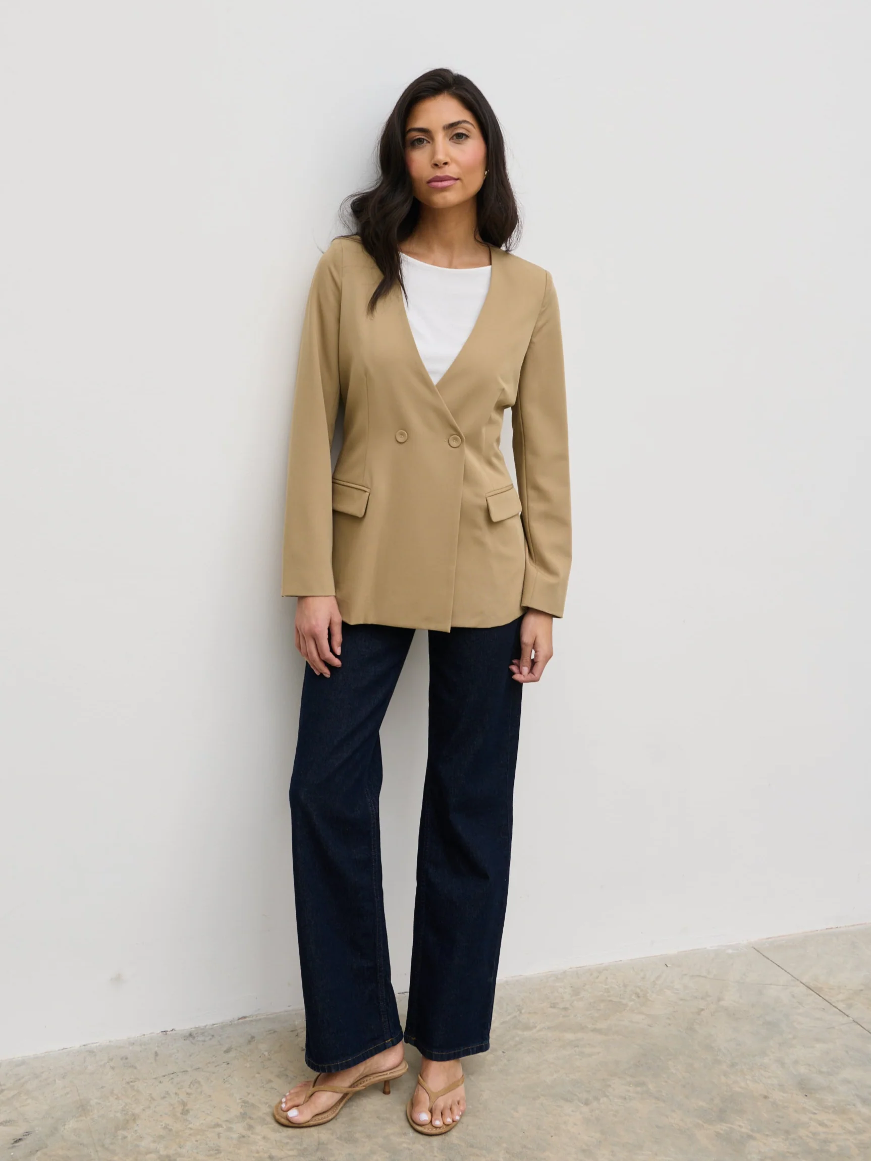 Jean Collarless Blazer - Camel Beige - Image 4