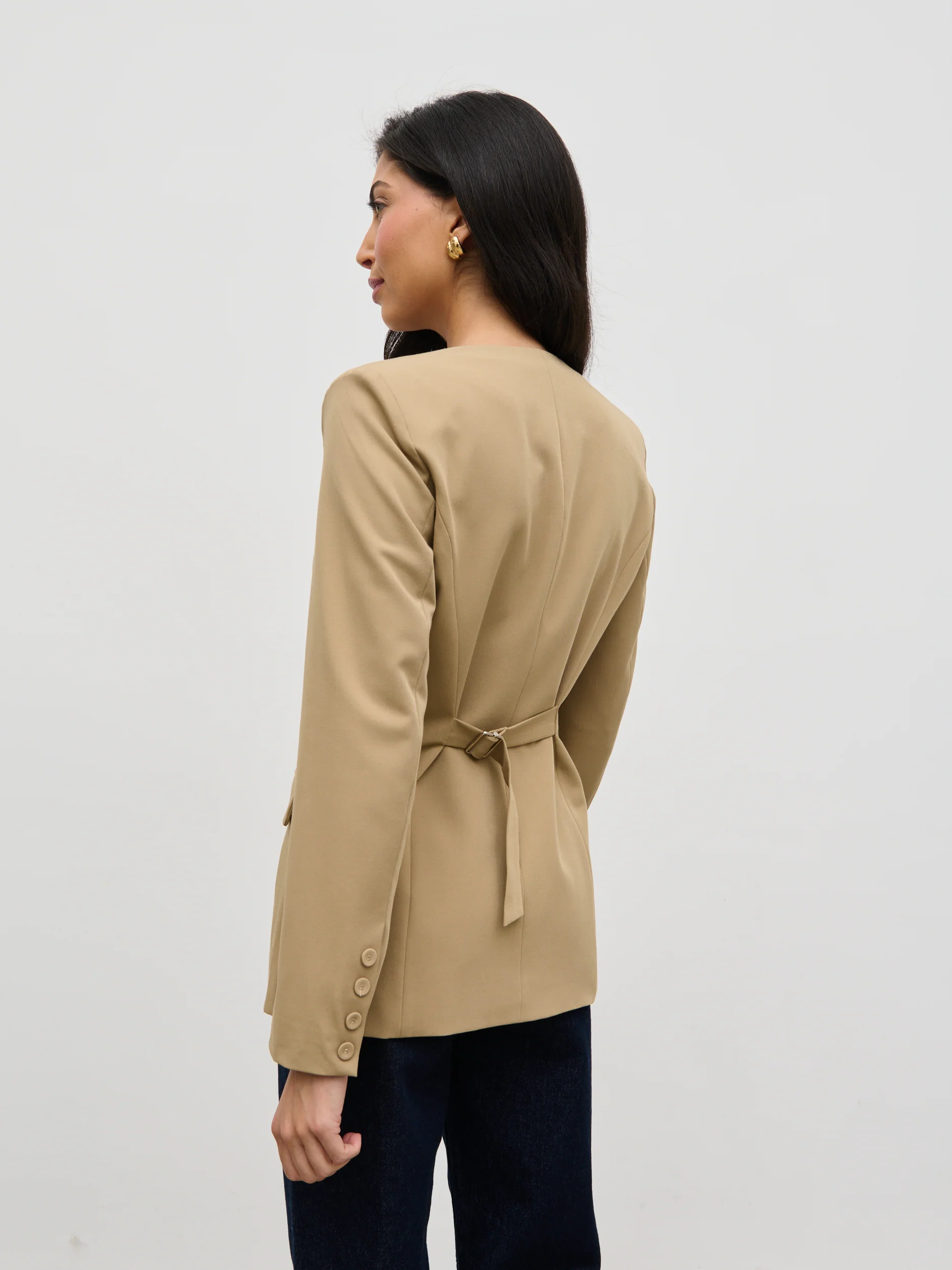 Jean Collarless Blazer - Camel Beige - Image 7
