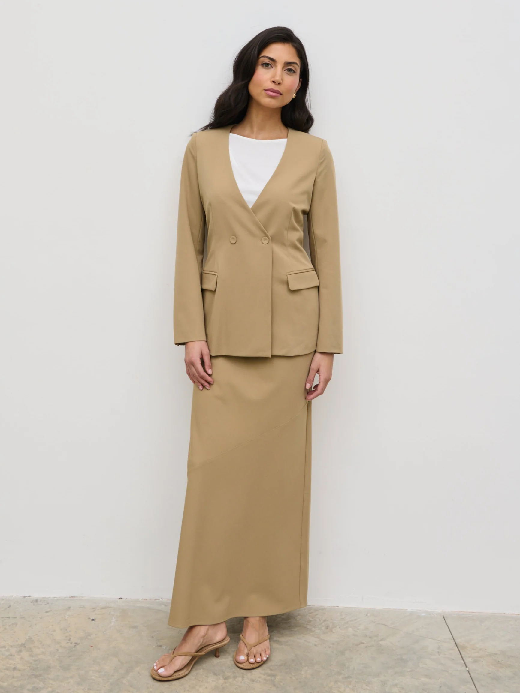 Jean Collarless Blazer - Camel Beige - Image 8