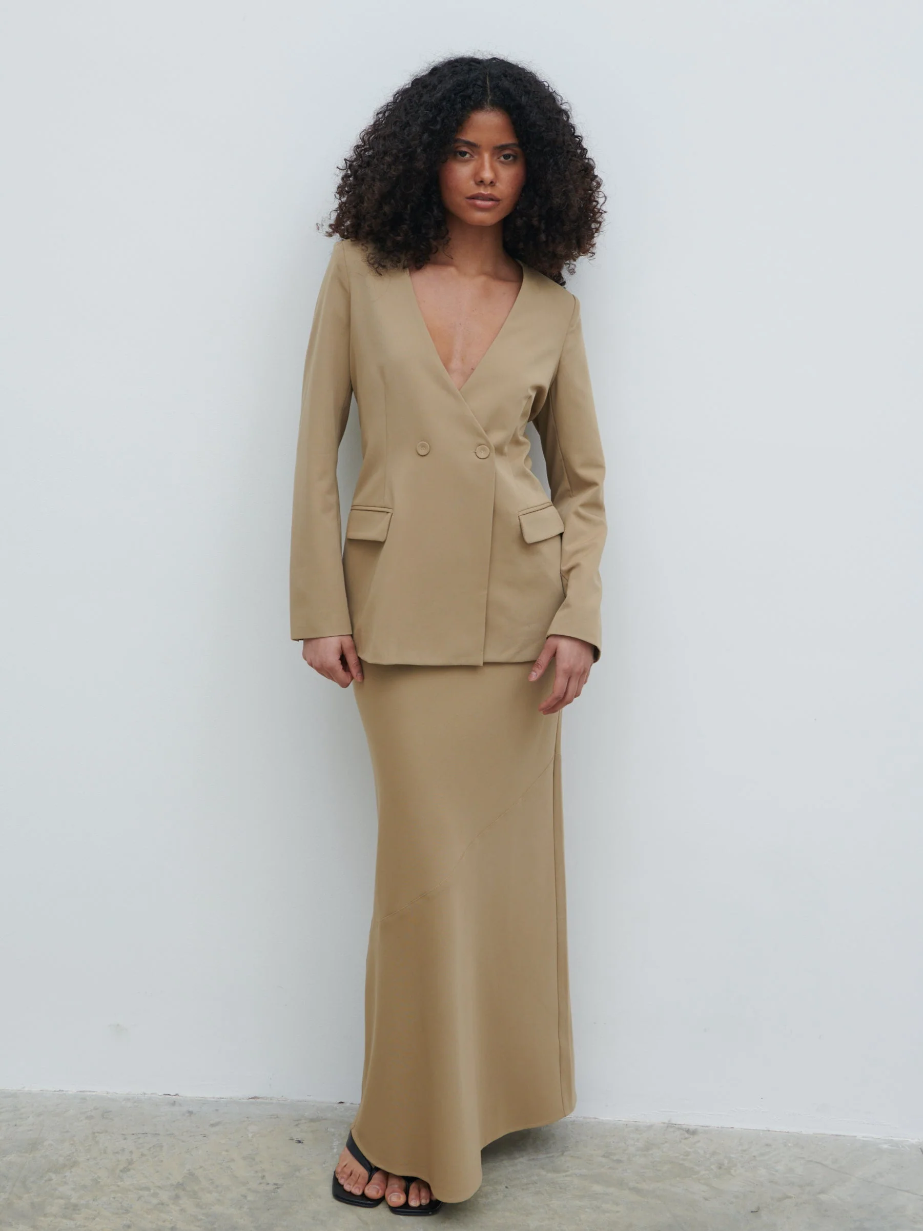 Jean Collarless Blazer - Camel Beige - Image 9