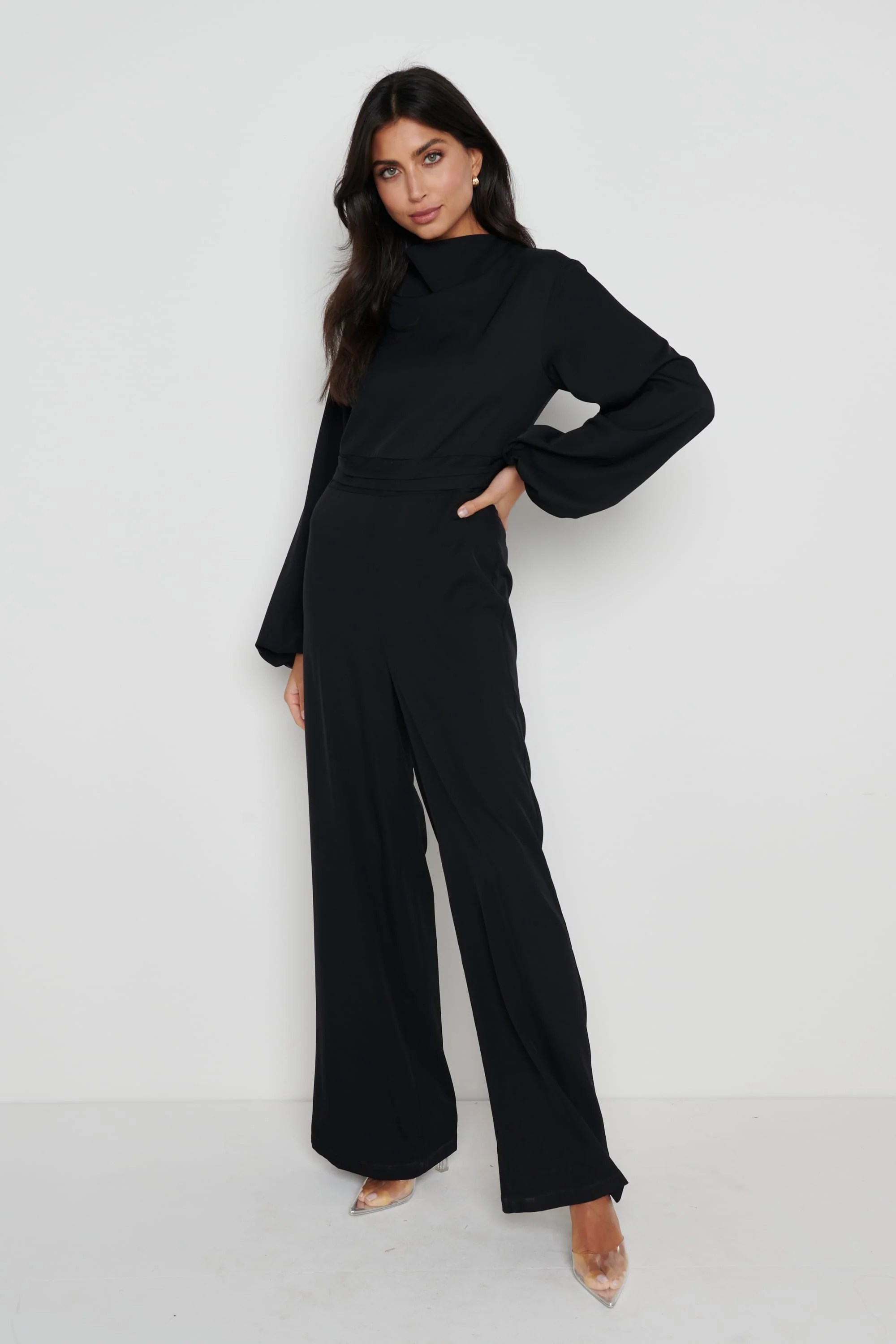 Jemima Balloon Sleeve Jumpsuit - Black - Image 2
