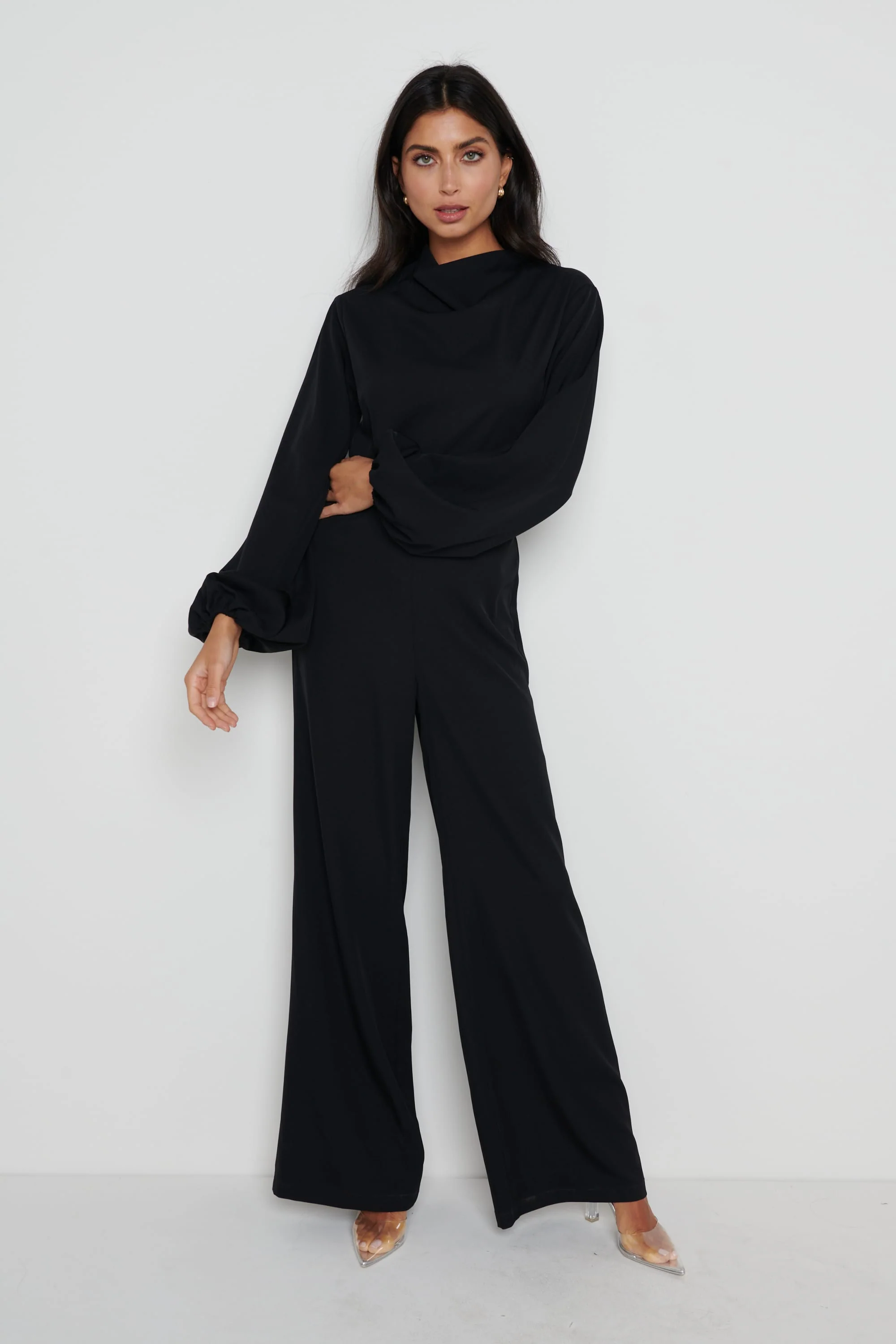 Jemima Balloon Sleeve Jumpsuit - Black - Image 3