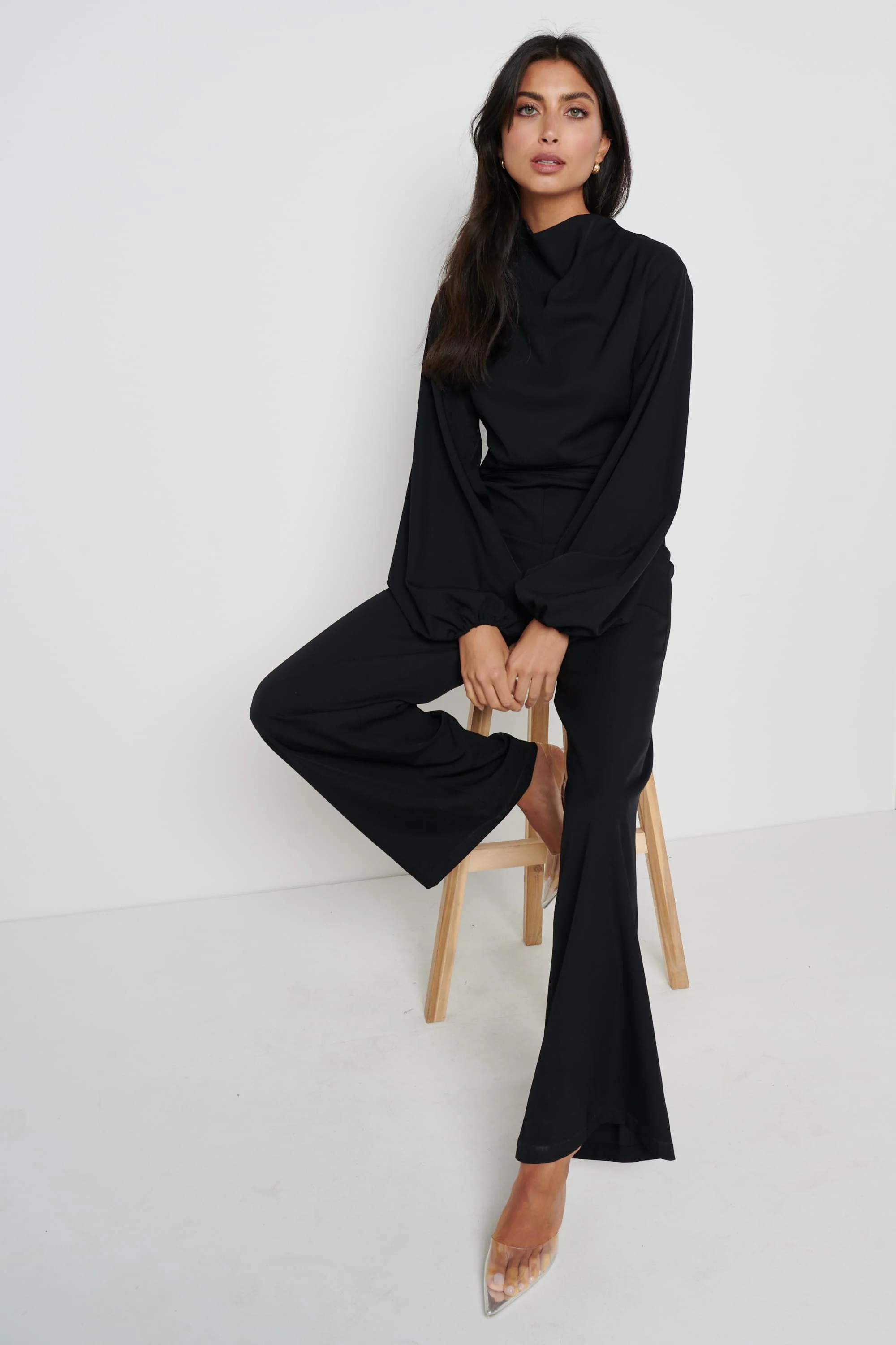 Jemima Balloon Sleeve Jumpsuit - Black - Image 5