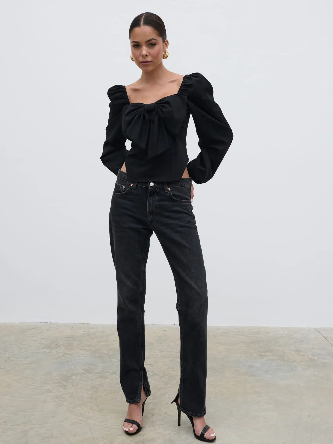 Jemima Exaggerated Bow Top - Black - Image 2
