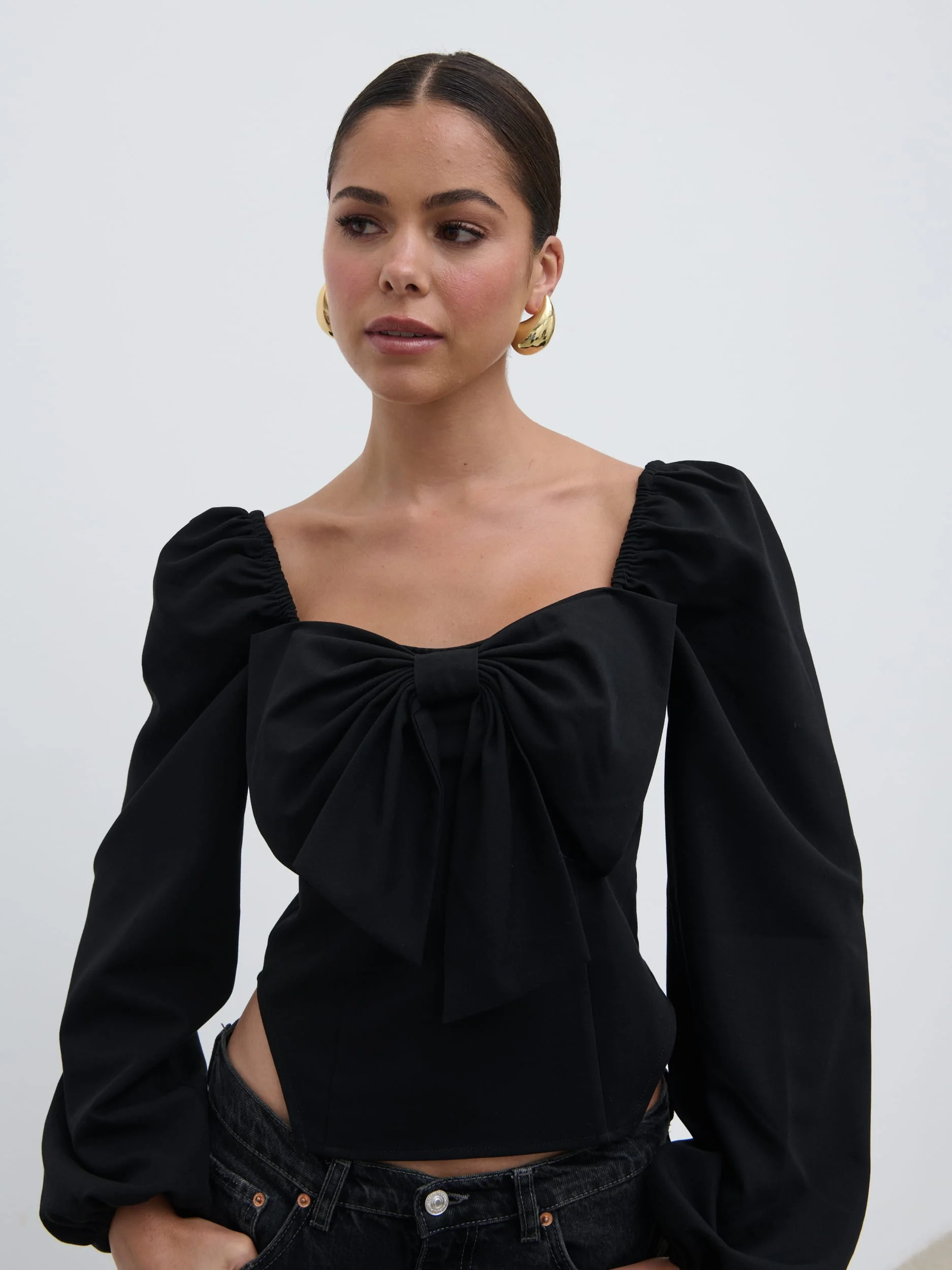 Jemima Exaggerated Bow Top - Black - Image 3