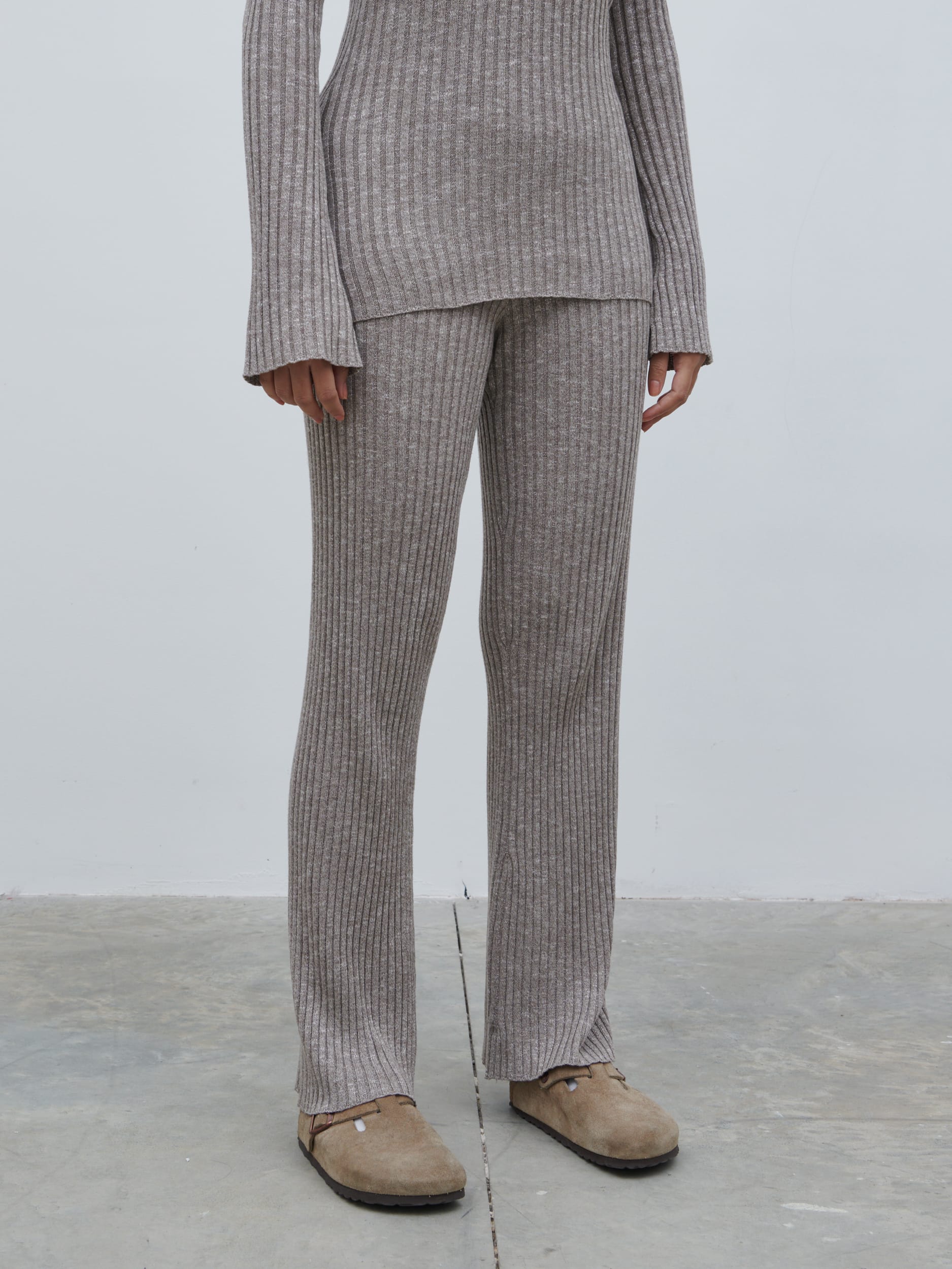 Jessie Ribbed Knit Trousers - Grey Marl - Image 3