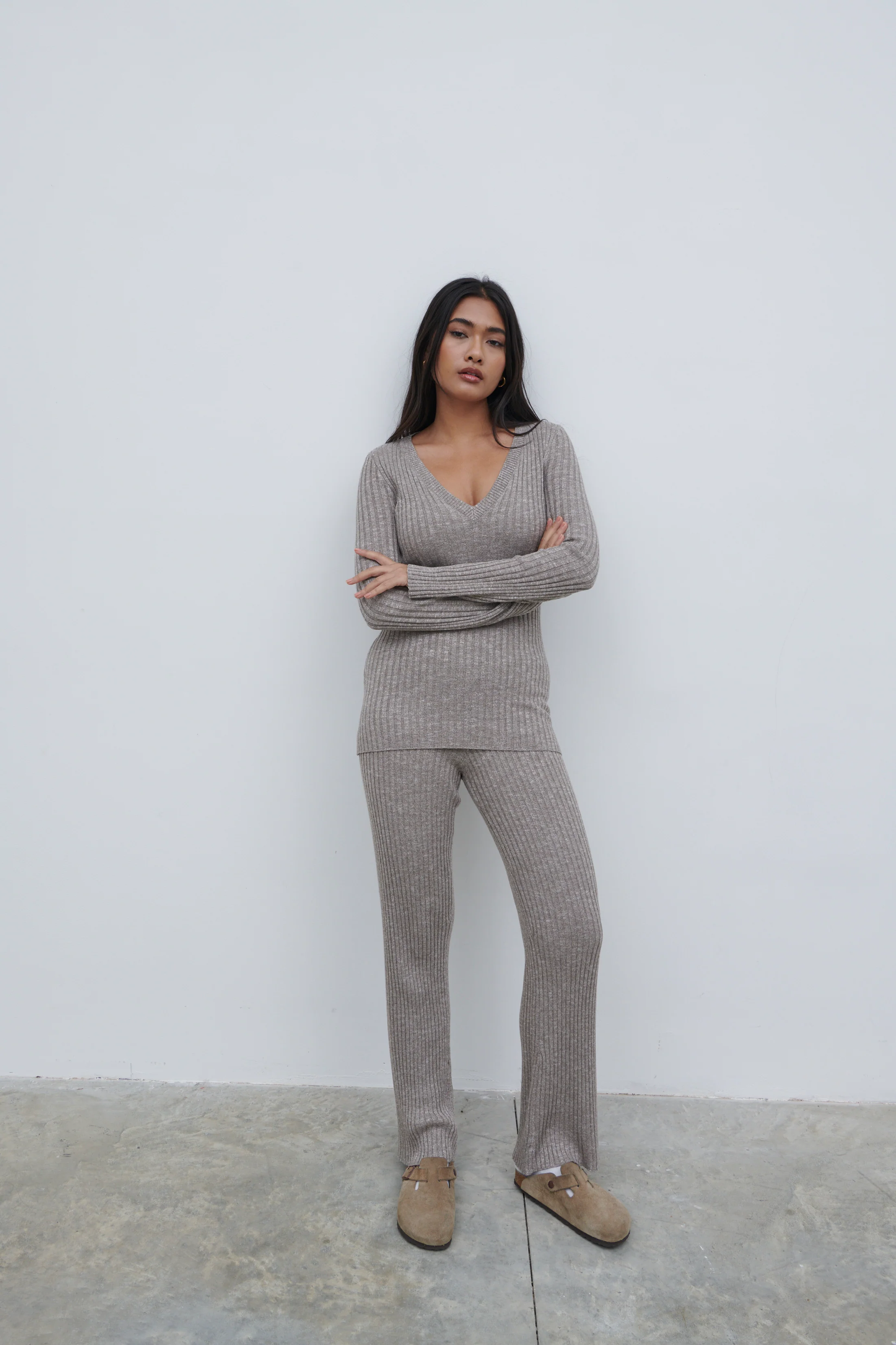 Jessie Ribbed Knit Trousers - Grey Marl - Image 4