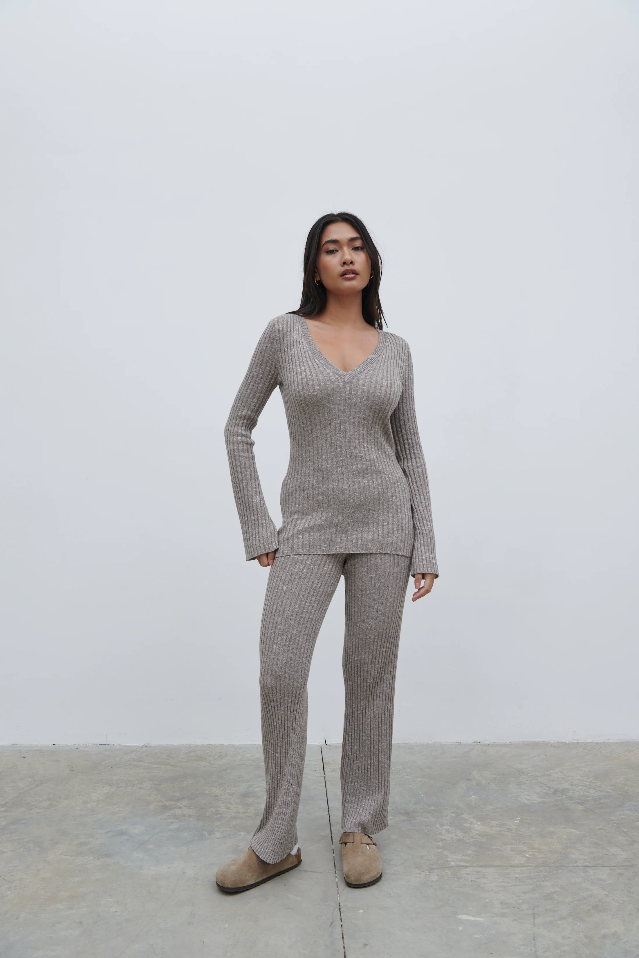 Jessie Ribbed Knit Trousers - Grey Marl - Image 6