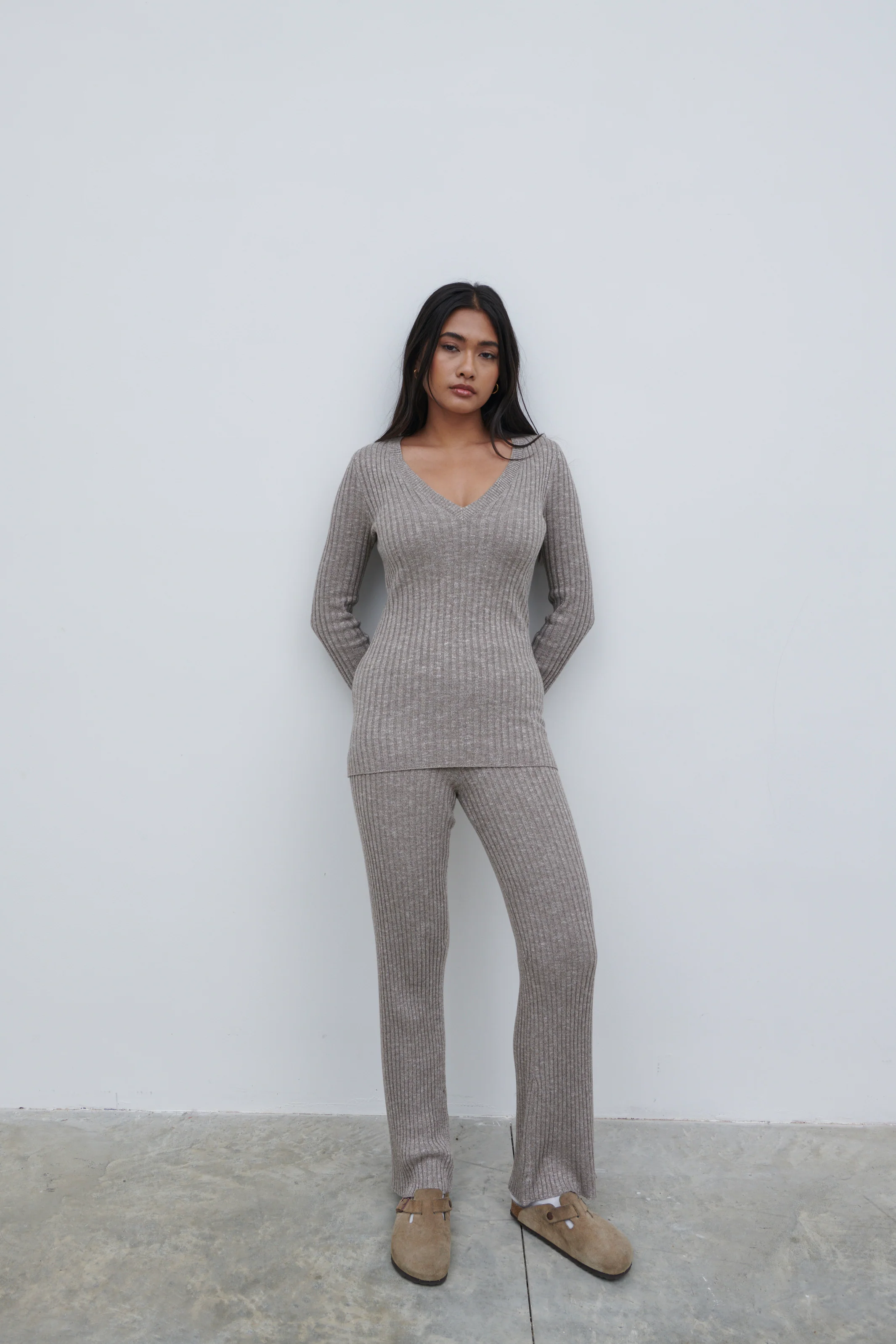 Jessie Ribbed Knit Trousers - Grey Marl - Image 8