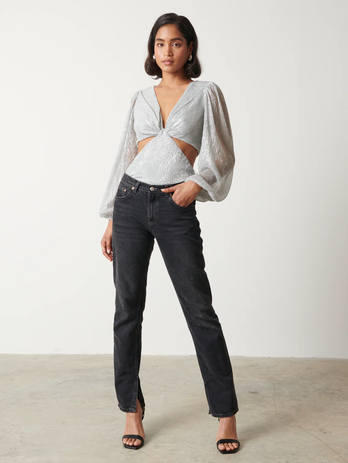 Josie Metallic Blouse - Silver - Image 2