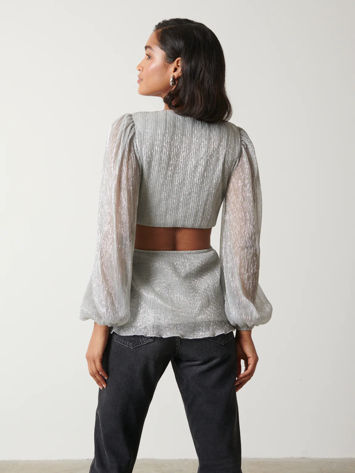 Josie Metallic Blouse - Silver - Image 3