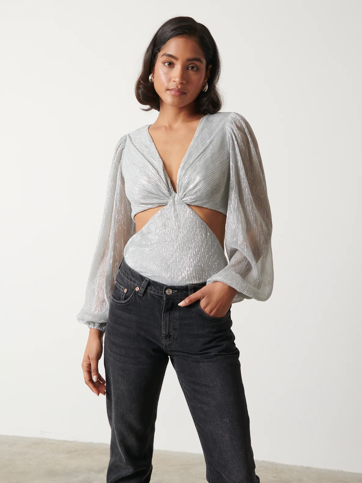 Josie Metallic Blouse - Silver - Image 5