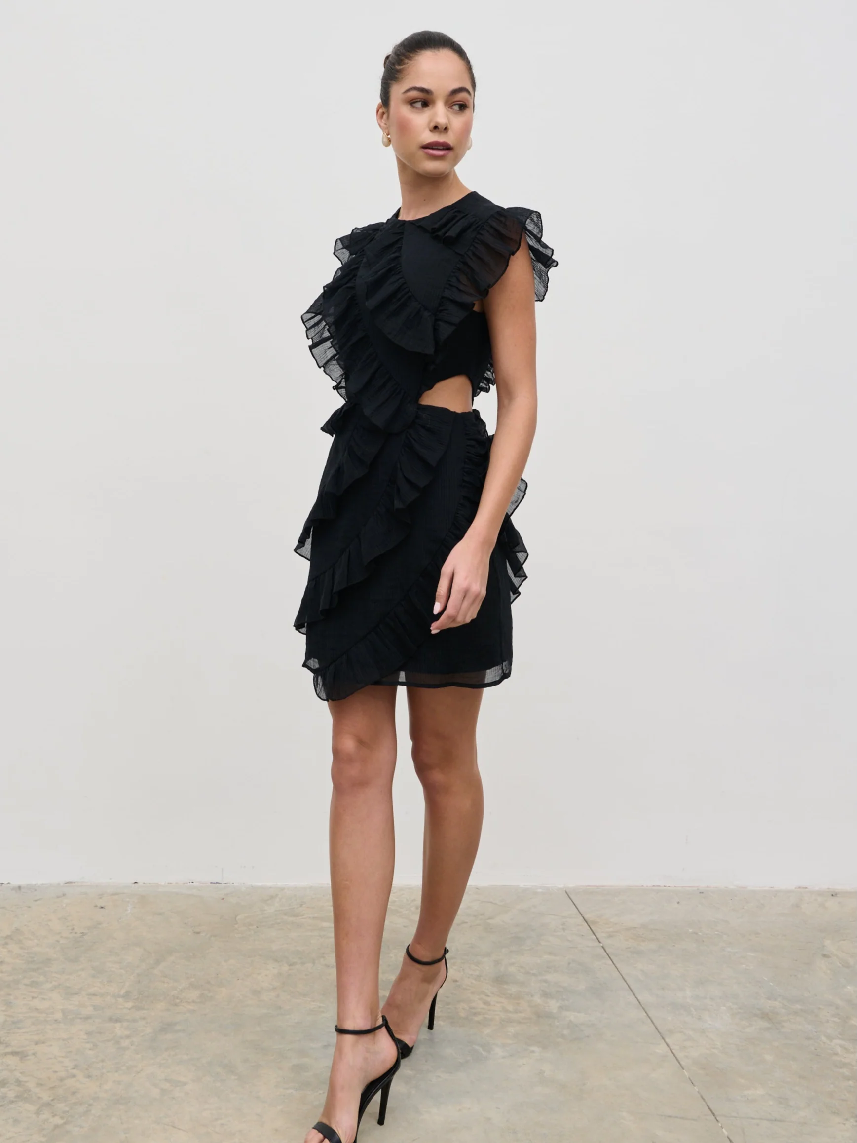 Joss Ruffle Mini Dress - Black - Image 3