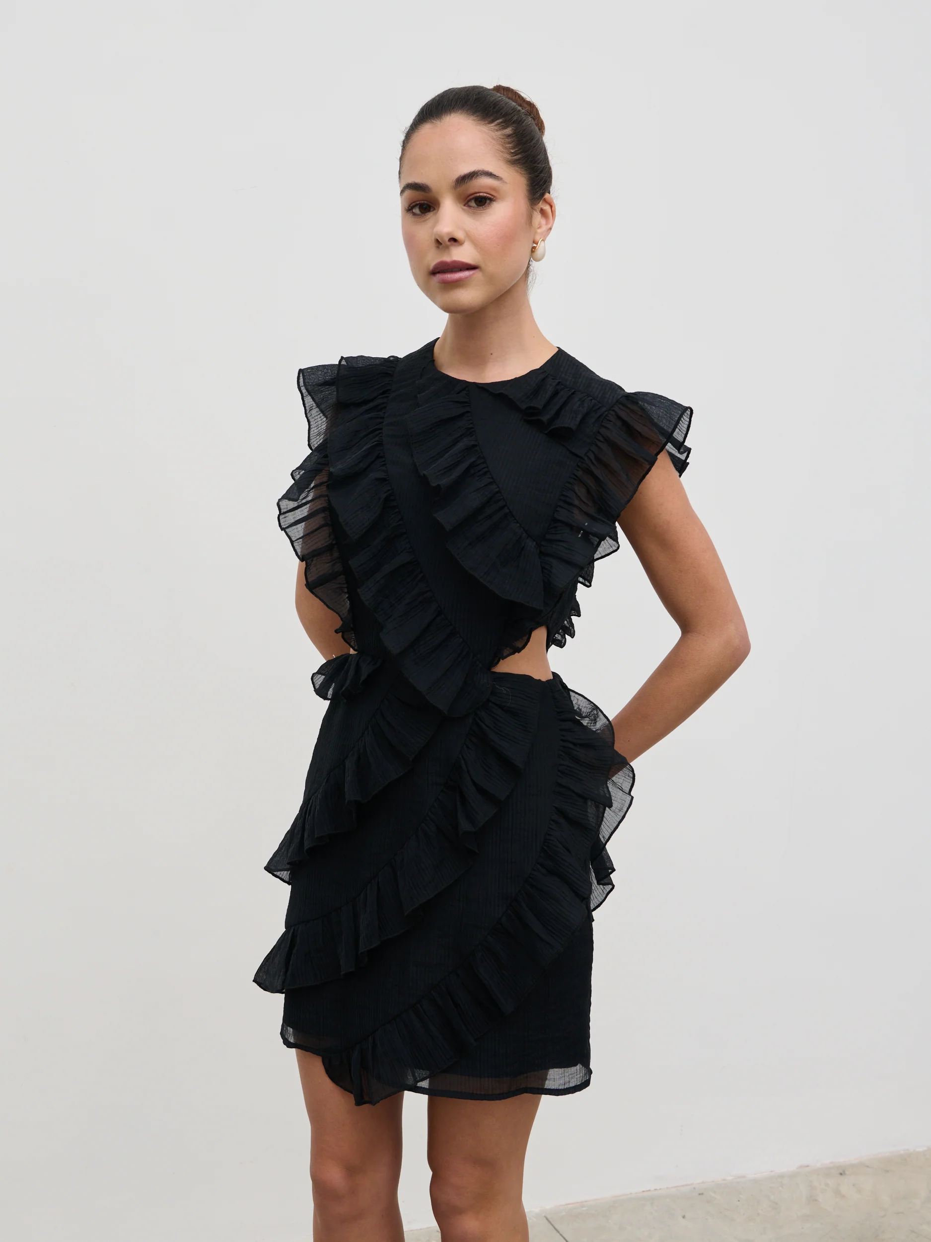 Joss Ruffle Mini Dress - Black - Image 4