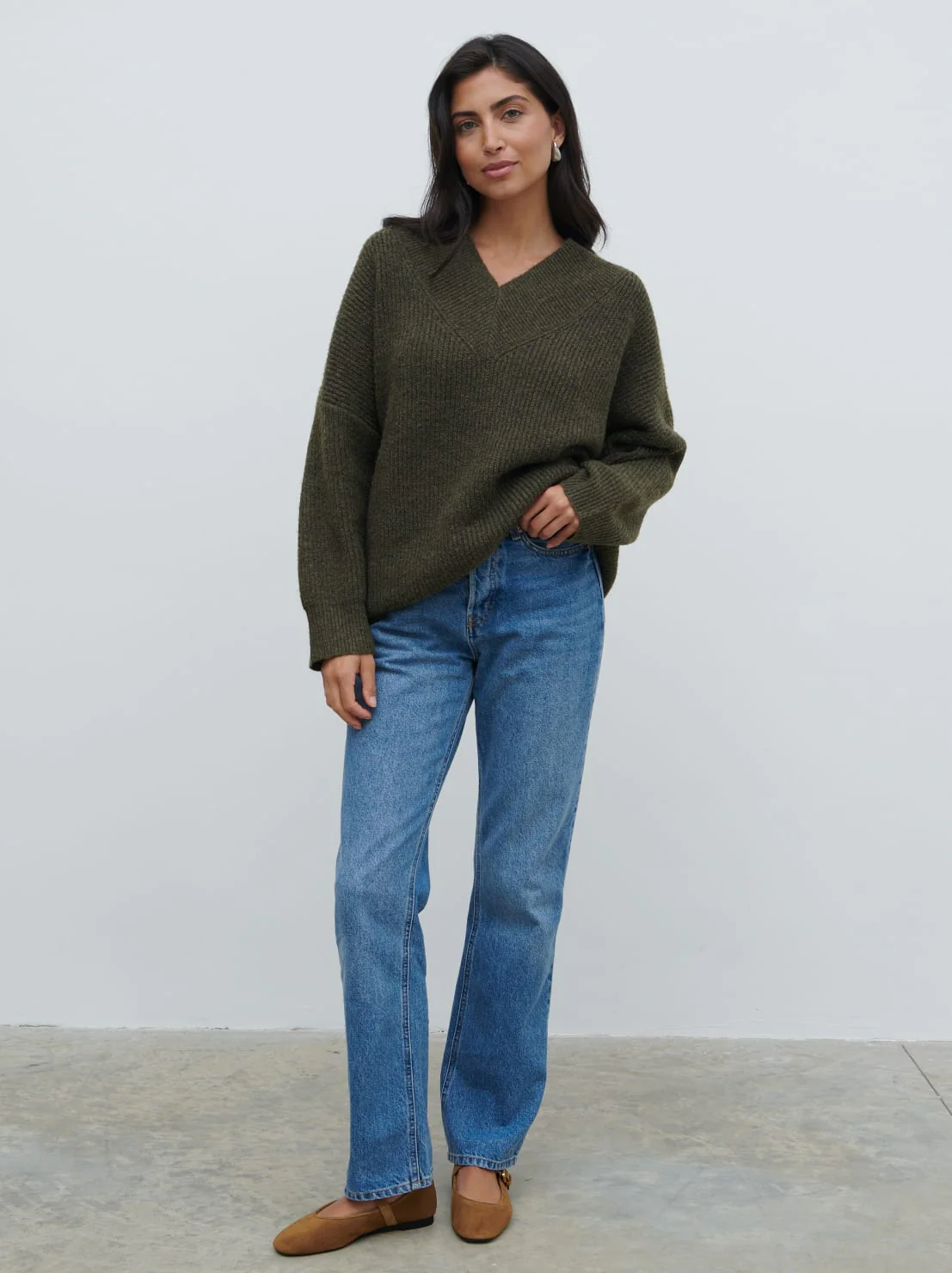 Jovie Oversized Rib Knit Jumper - Dark Olive - Image 2