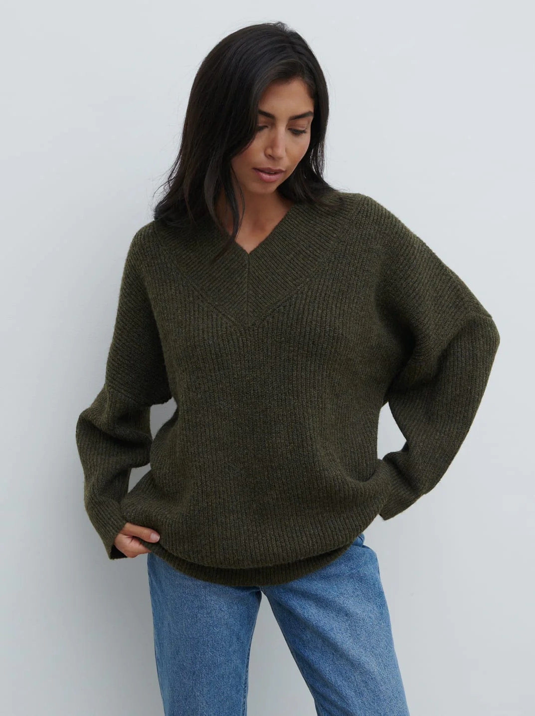 Jovie Oversized Rib Knit Jumper - Dark Olive - Image 3
