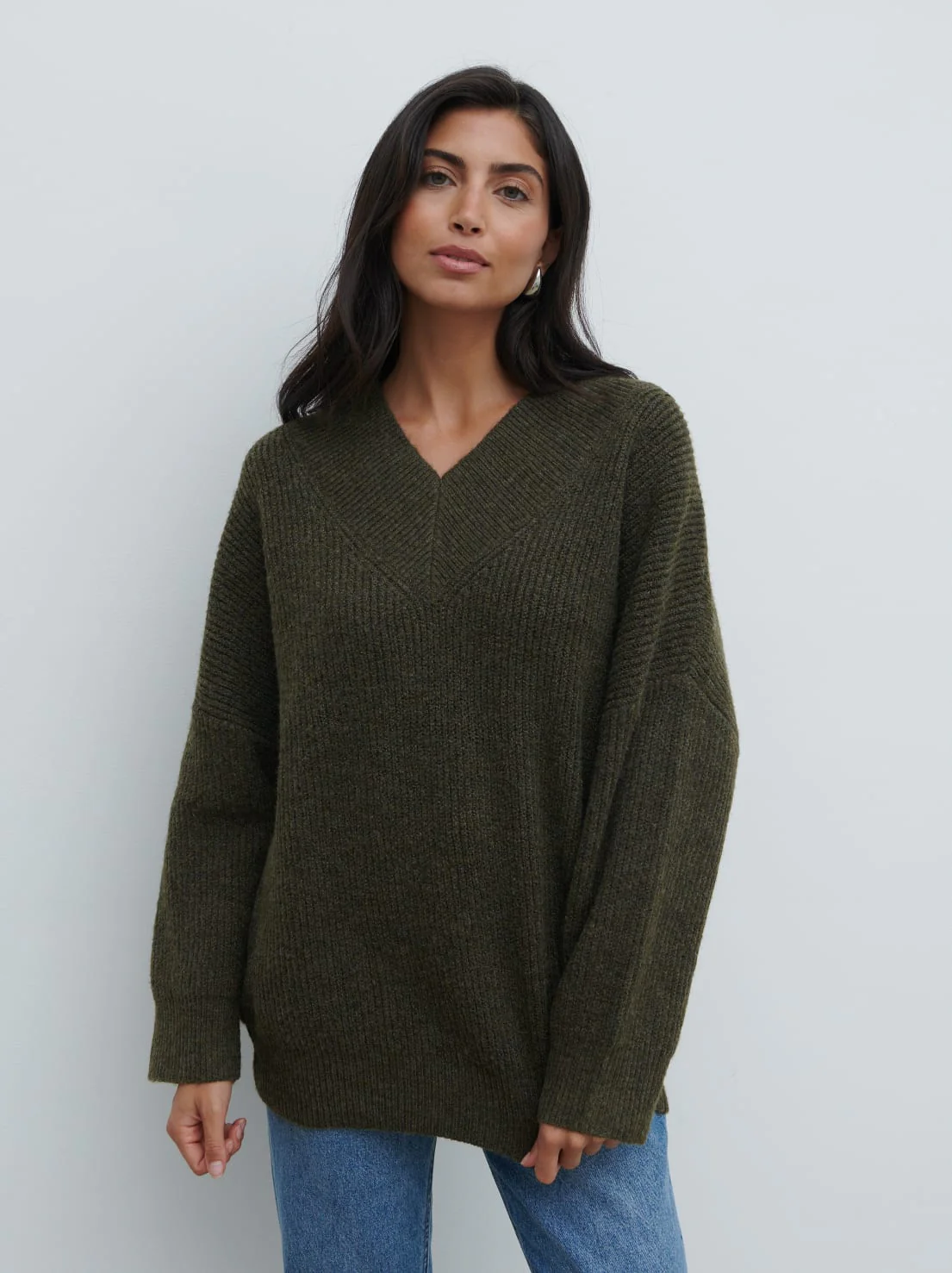 Jovie Oversized Rib Knit Jumper - Dark Olive - Image 5