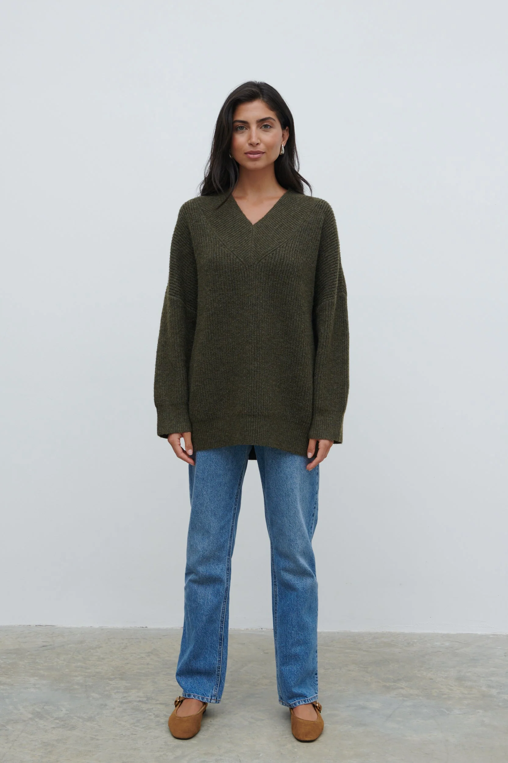 Jovie Oversized Rib Knit Jumper - Dark Olive - Image 7