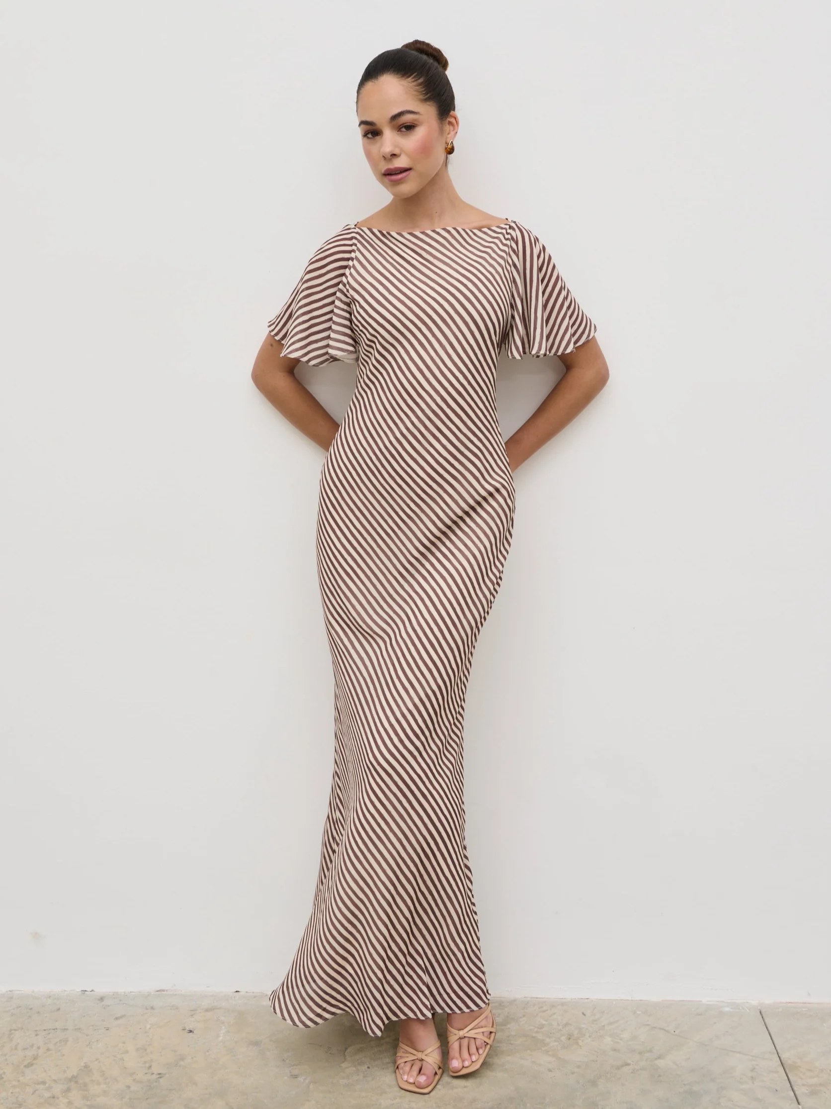 Jules Maxi Dress - Brown and Cream Stripe - Image 2