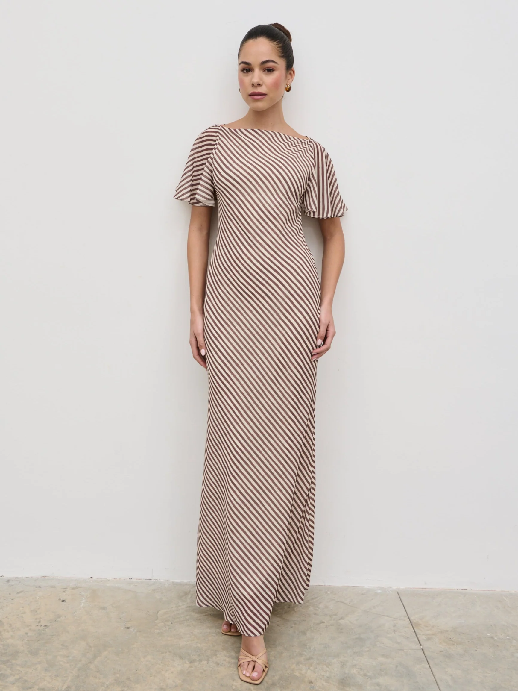 Jules Maxi Dress - Brown and Cream Stripe - Image 4