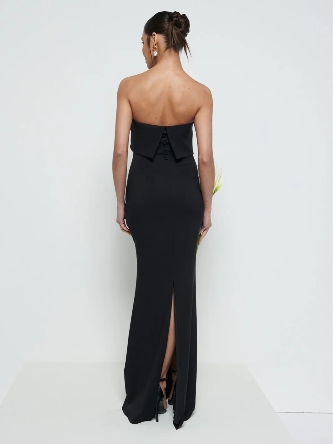 Julia Strapless Crepe Maxi Bridesmaid Dress - Black - Image 3