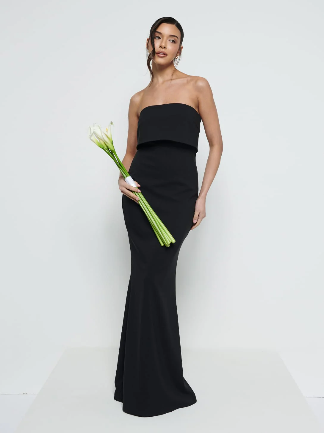Julia Strapless Crepe Maxi Bridesmaid Dress - Black - Image 4
