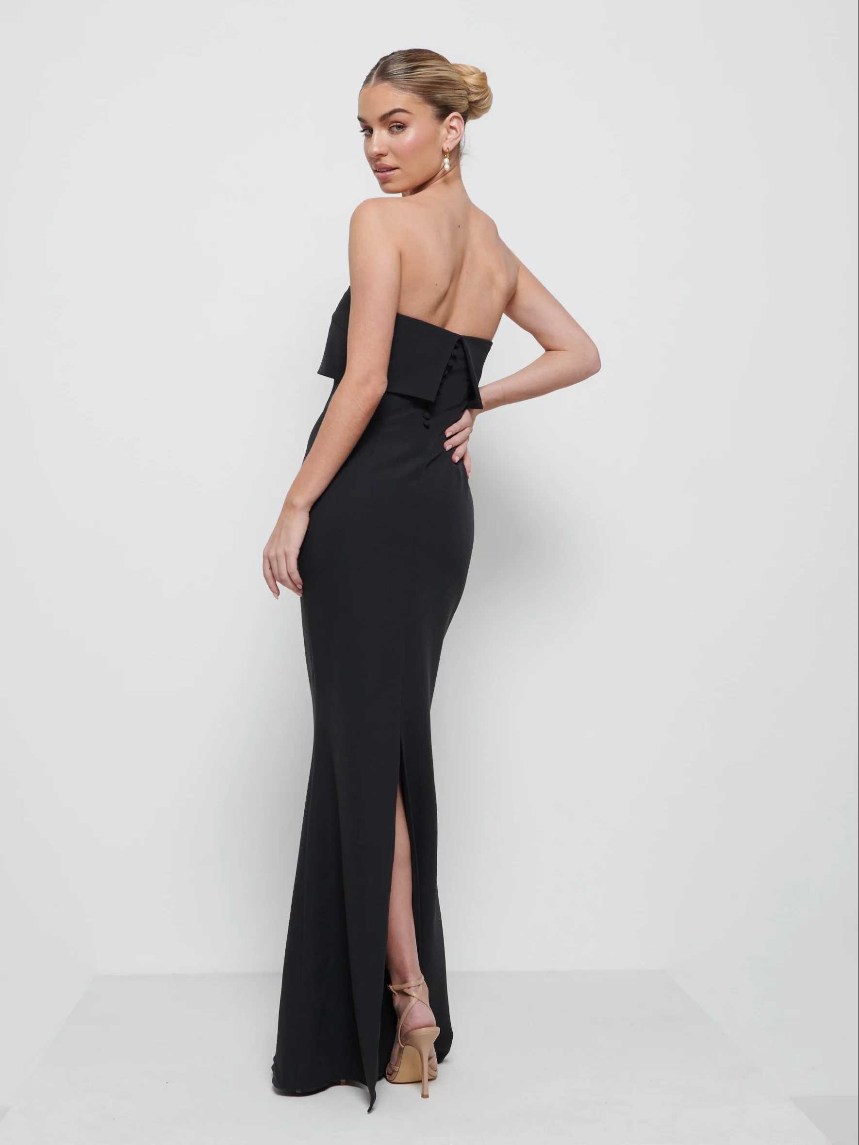 Julia Crepe Maxi Bridesmaid Dress - Black - Image 3