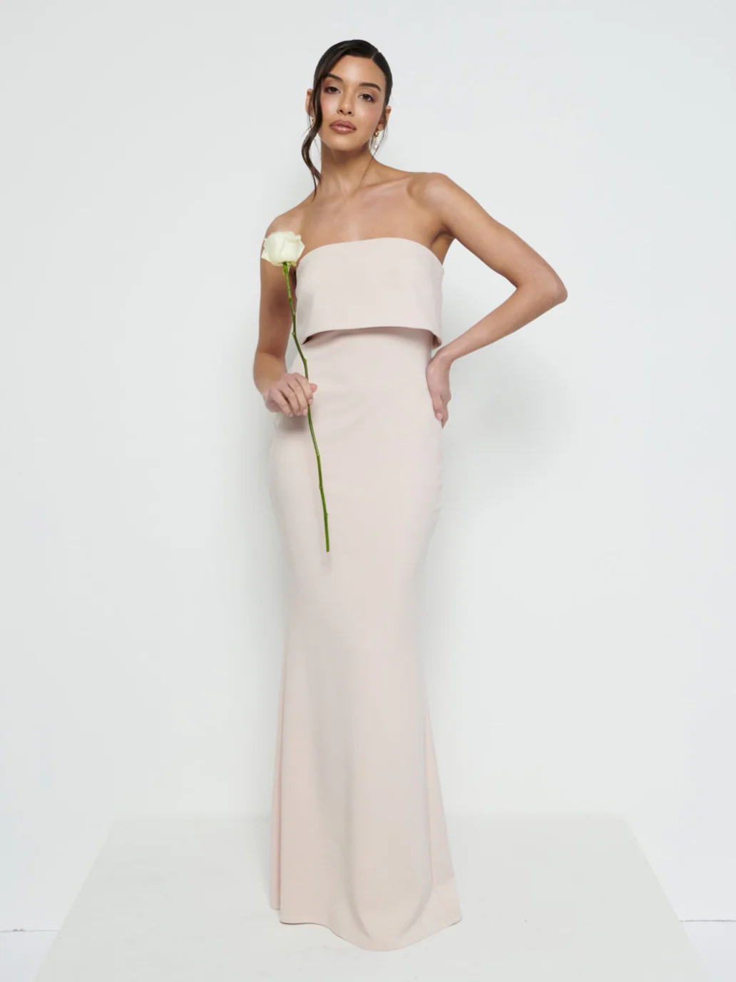 Julia Strapless Crepe Maxi Bridesmaid Dress - Blush - Image 2