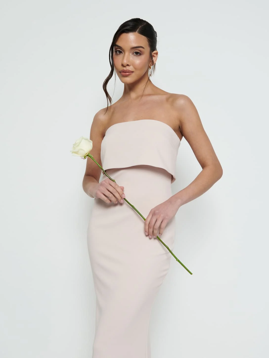 Julia Strapless Crepe Maxi Bridesmaid Dress - Blush - Image 3