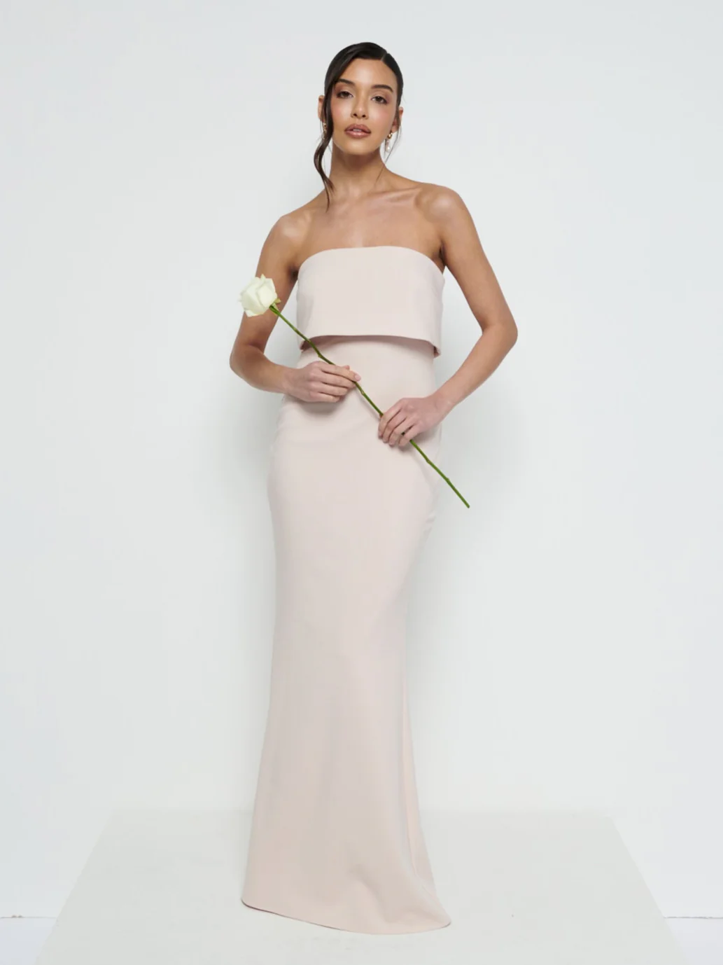 Julia Strapless Crepe Maxi Bridesmaid Dress - Blush - Image 4