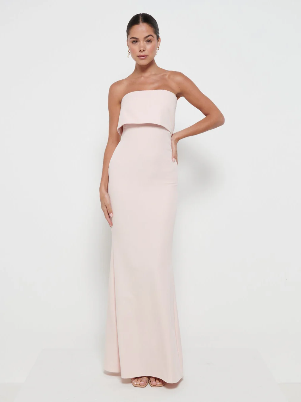 Julia Crepe Maxi Bridesmaid Dress - Blush - Image 4
