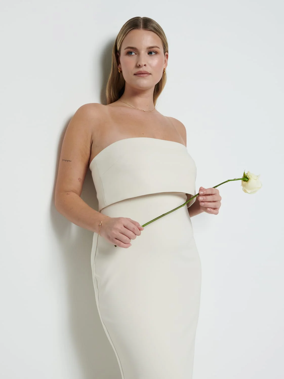 Julia Strapless Crepe Maxi Bridesmaid Dress - Champagne - Image 2
