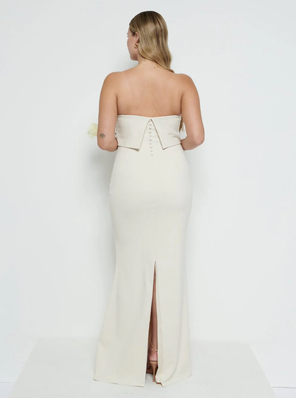 Julia Strapless Crepe Maxi Bridesmaid Dress - Champagne - Image 3