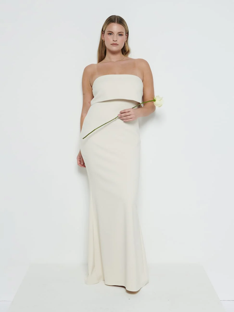 Julia Strapless Crepe Maxi Bridesmaid Dress - Champagne - Image 4